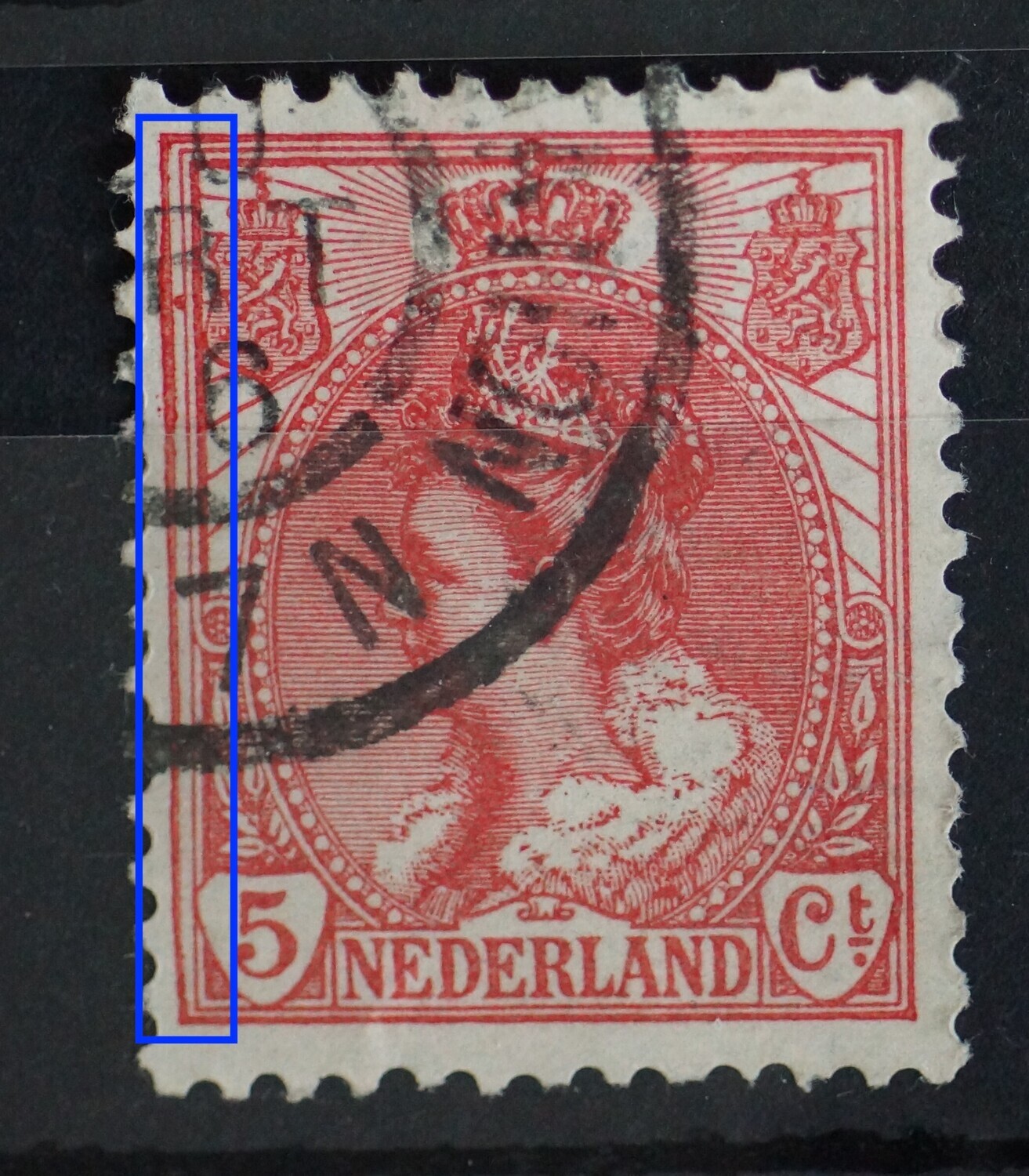 NVPH 60 - uitstulpende kaderlijn en rode vlek links