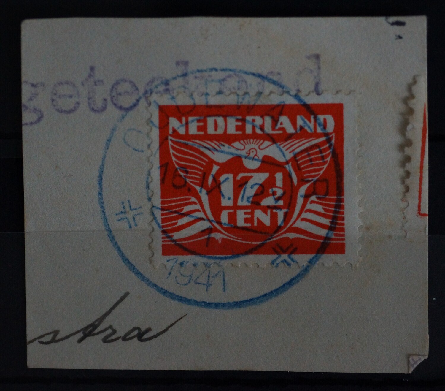 Oudewater 1 (in blauw) op NVPH 385 Oudewater 1 (in blauw) op NVPH 385