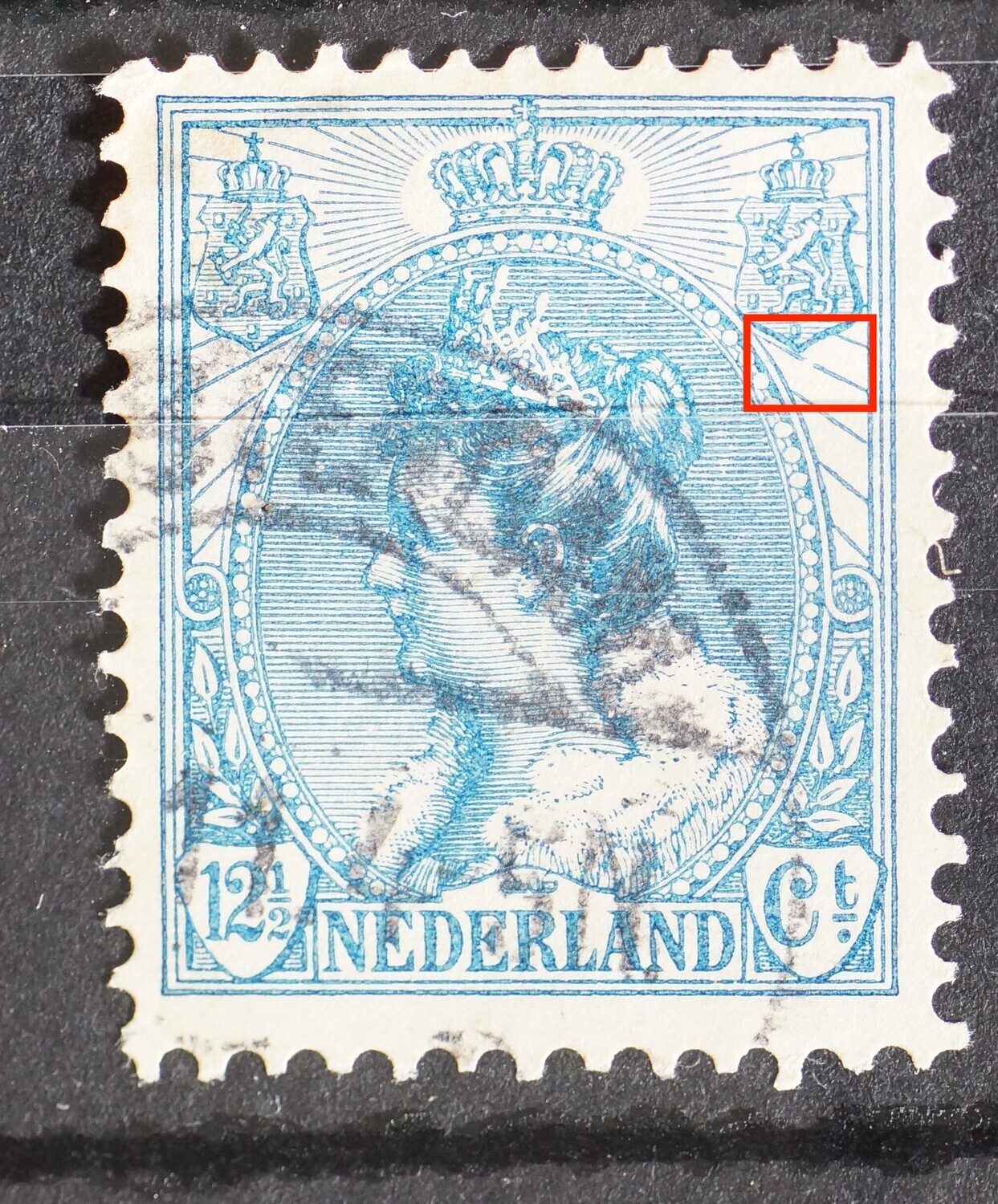 NVPH 63 - breuk in straal onder rechter wapenschild