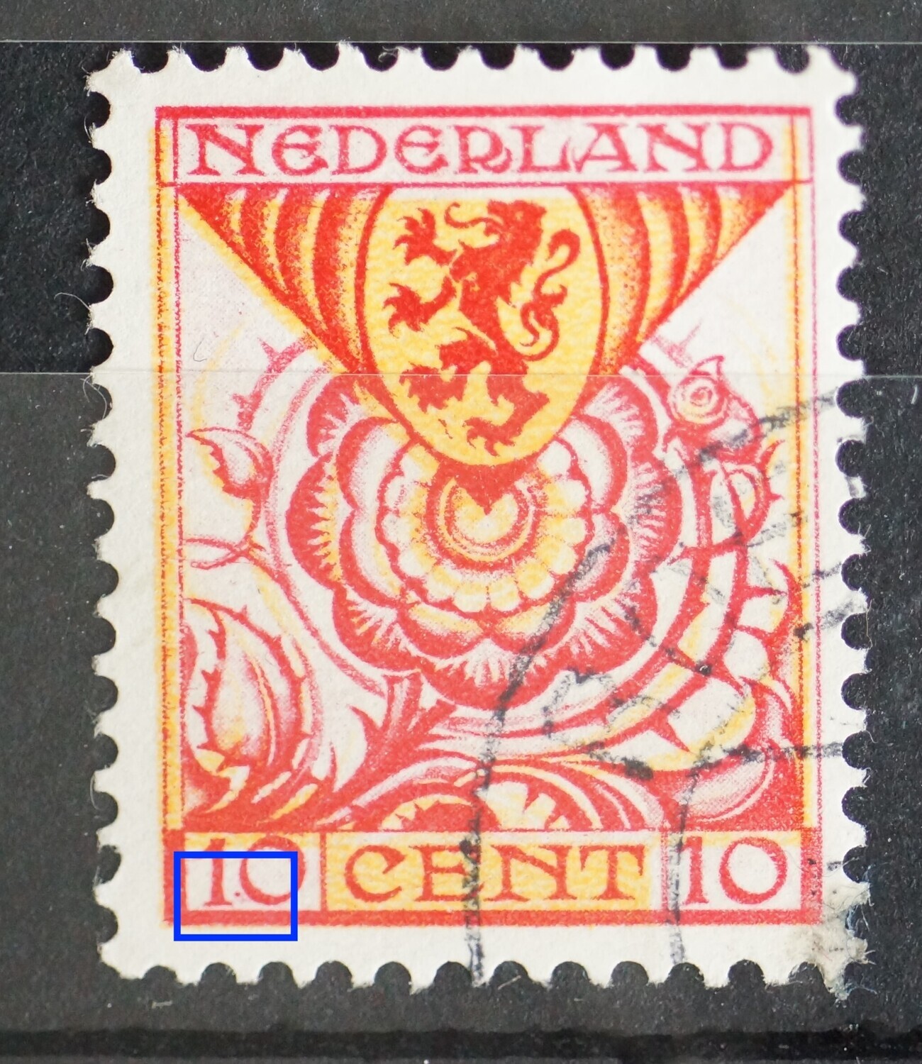 NVPH 168 rode stip tussen 1 en 0 links