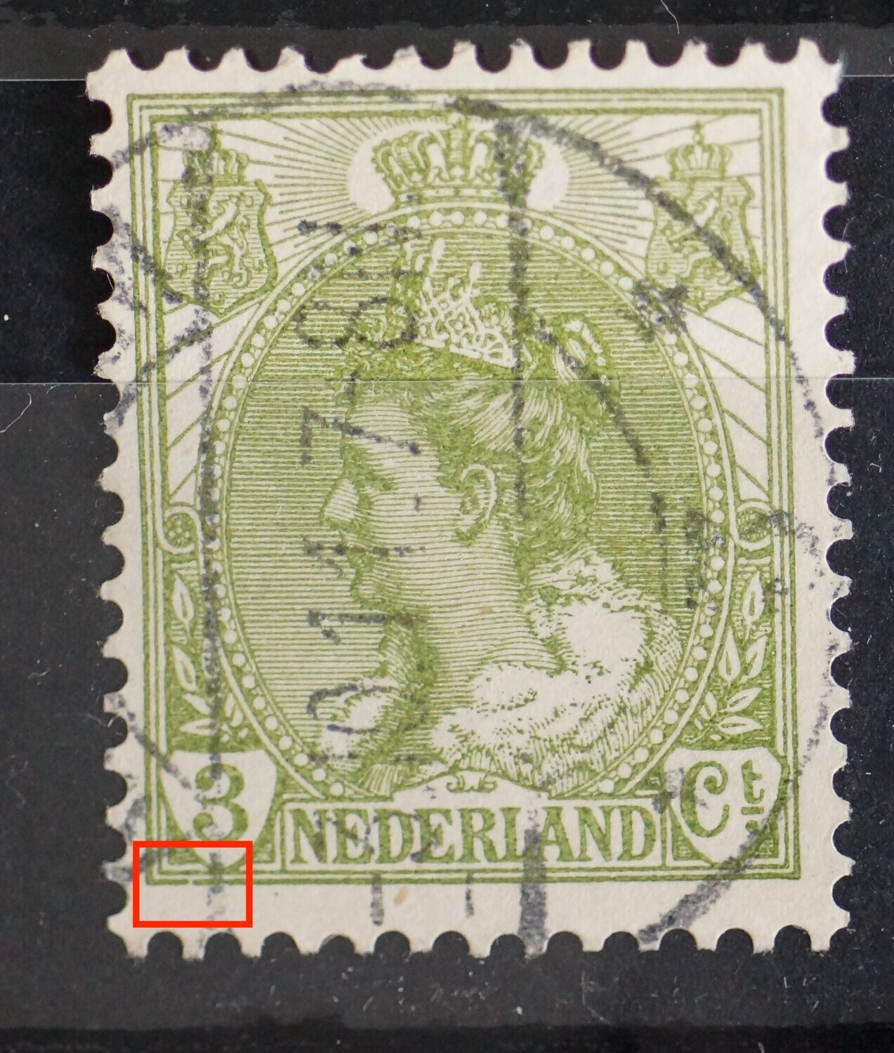 NVPH 57 - breuk in kaderlijn onder de 3