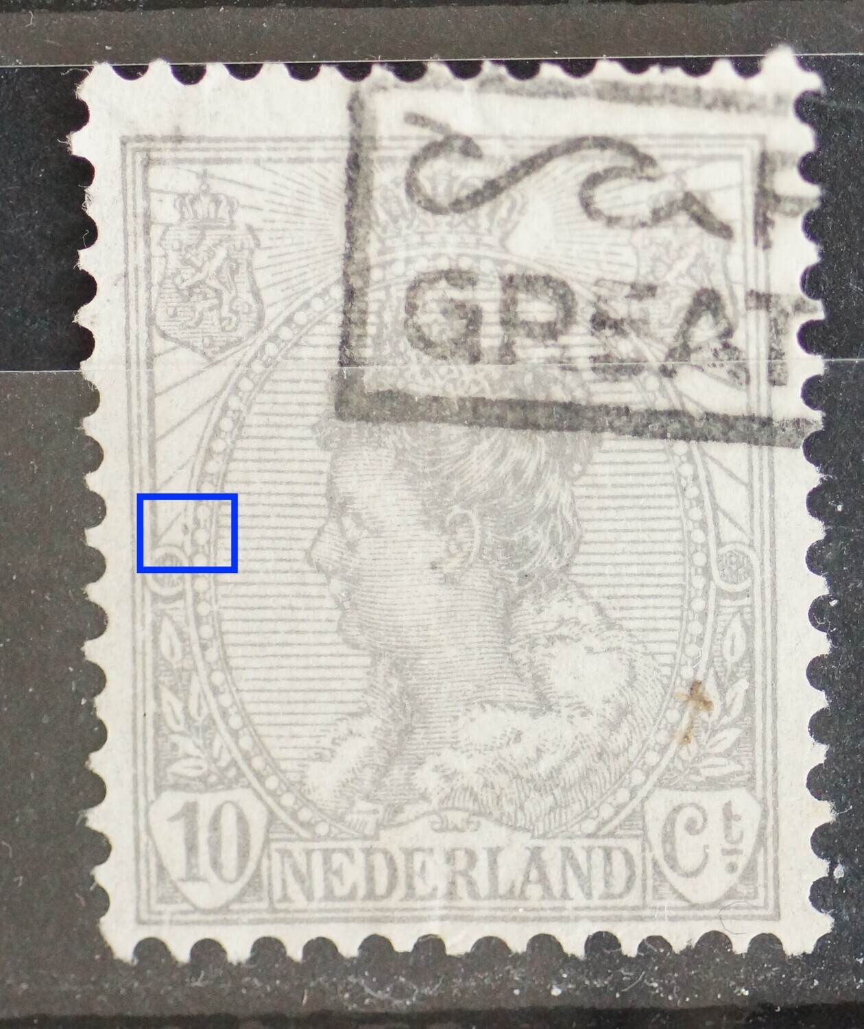 NVPH 81 - grijze punt in parelrand links NVPH 81 - grijze punt in parelrand links