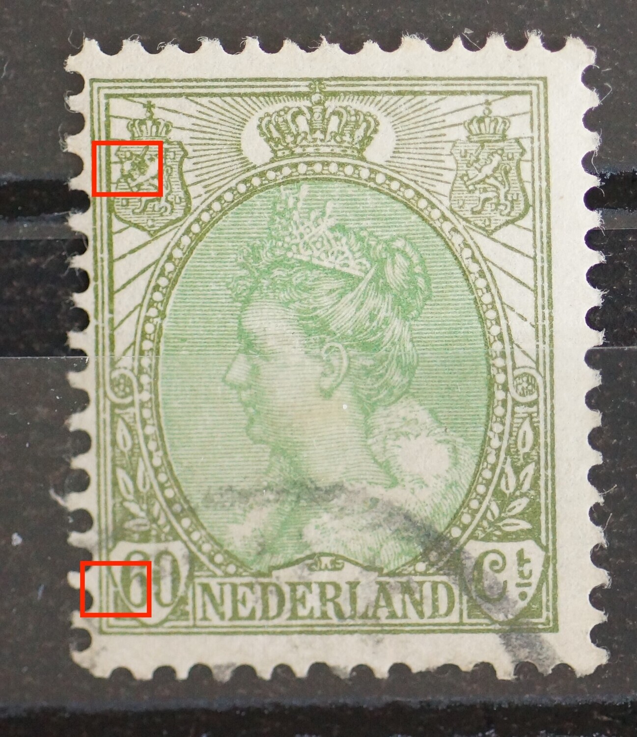NVPH 76 - diverse foutjes, waaronder breuk in schild rondom 60