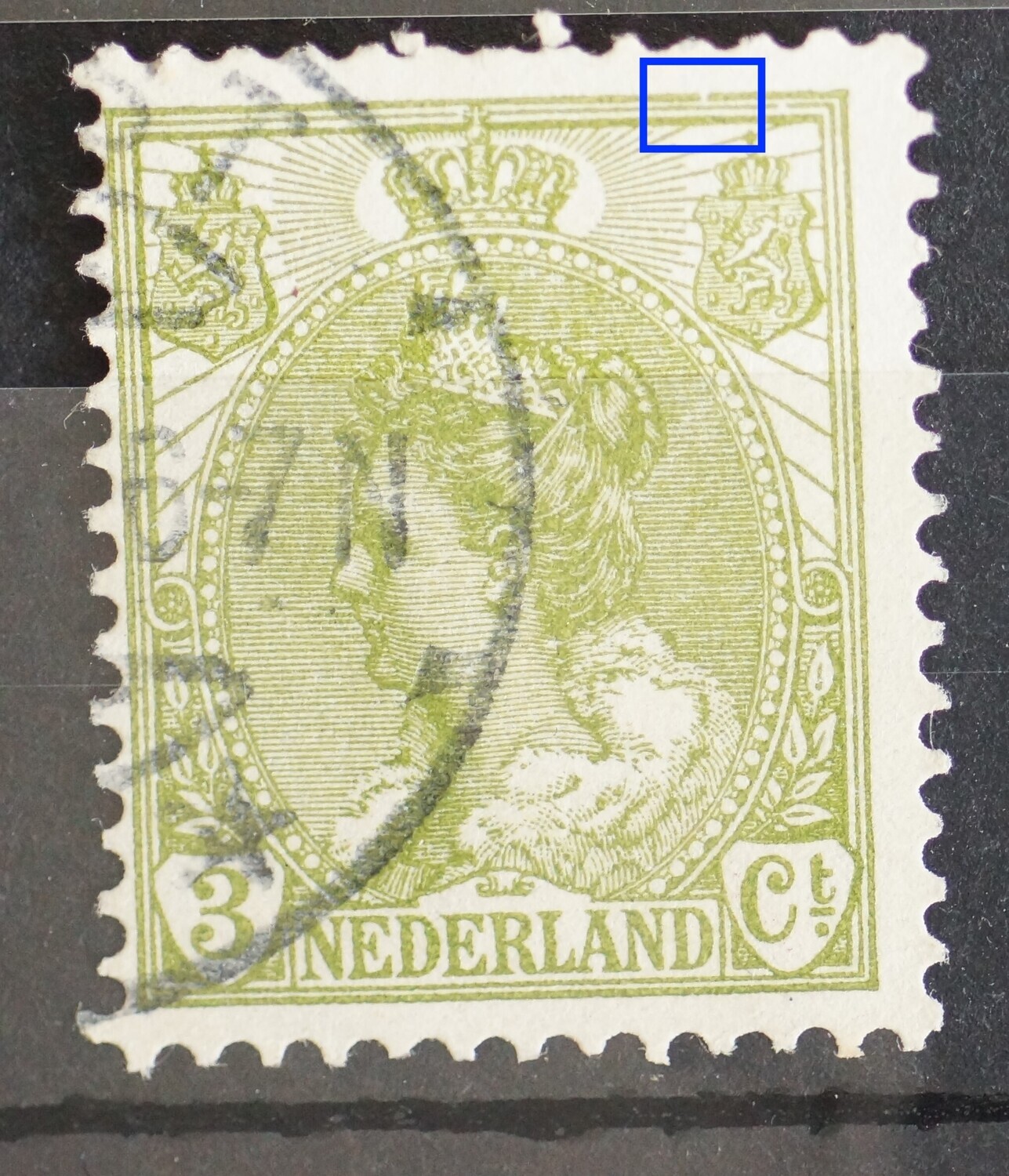 NVPH 57 - breuk in kaderlijn boven, rechts