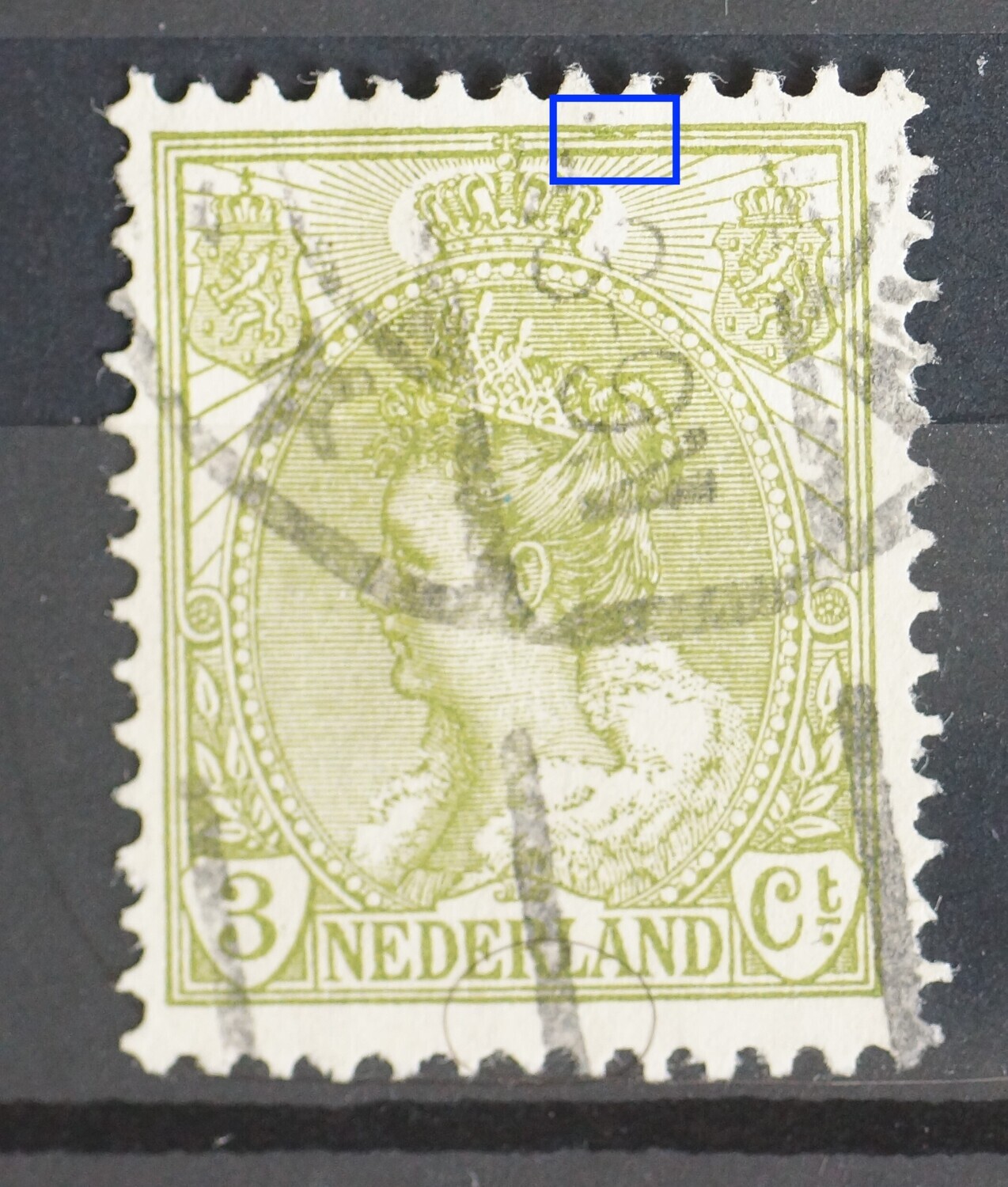 NVPH 57 - groene vlekken tussen kaderlijnen boven