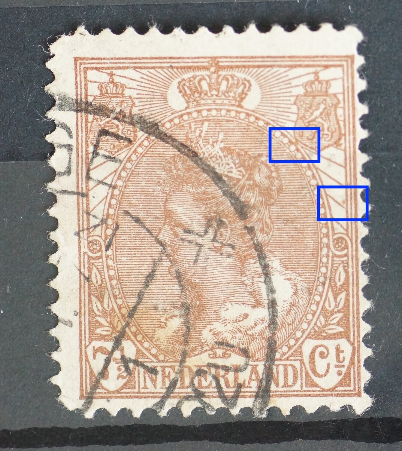 NVPH 61 - bruine vlekken in het zegelbeeld rechts NVPH 61 - bruine vlekken in het zegelbeeld rechts