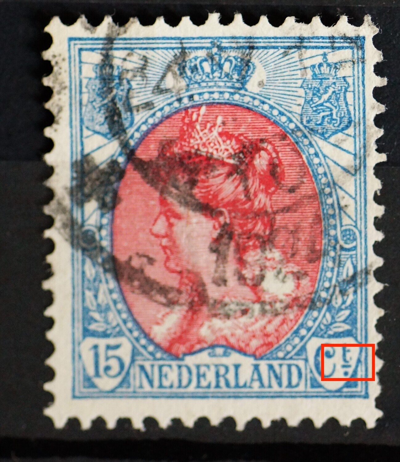 NVPH 65 - breukje in de voet van de t van Ct.