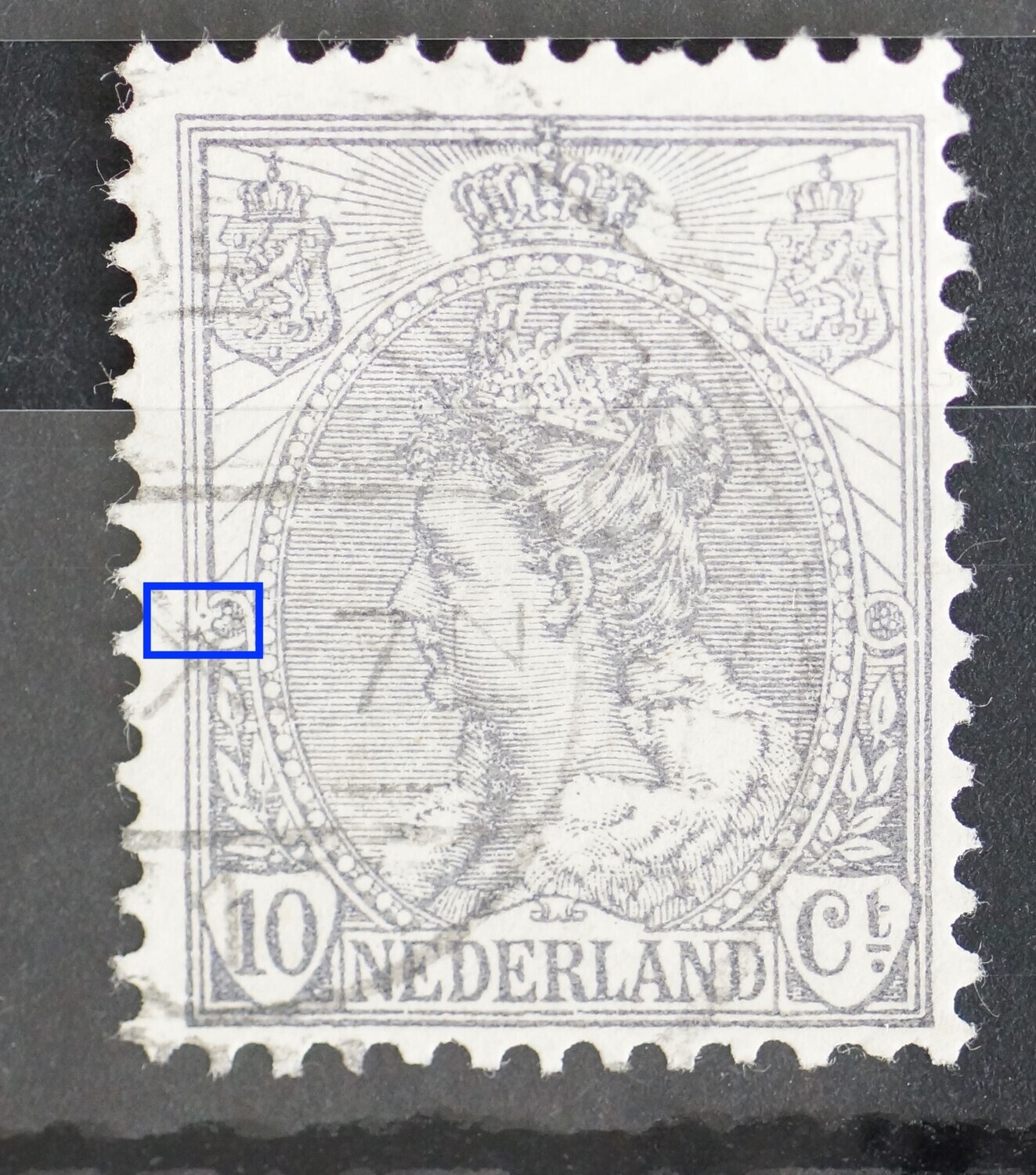 NVPH 62 - grijze punt en beschadiging bij linker rozet NVPH 62 - grijze punt en beschadiging bij linker rozet