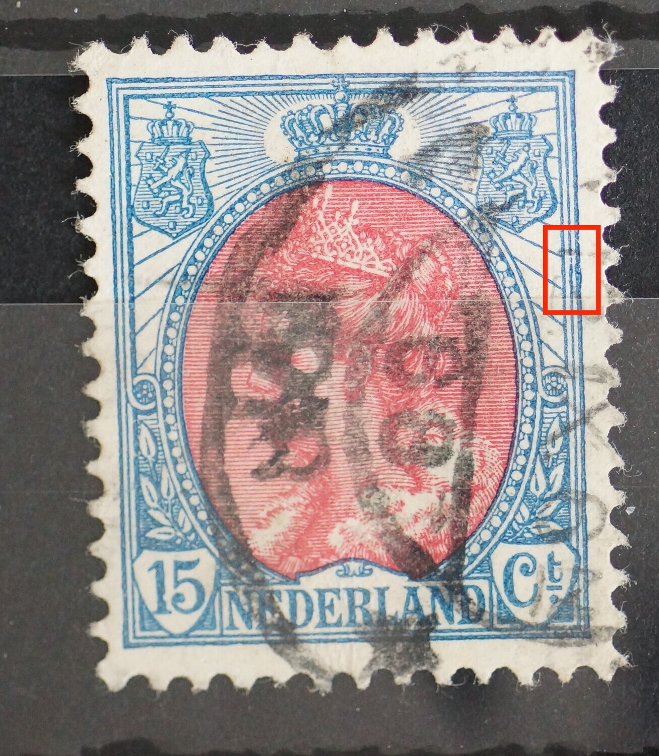 NVPH 65 - breuk/beschadiging van kaderlijnen rechts