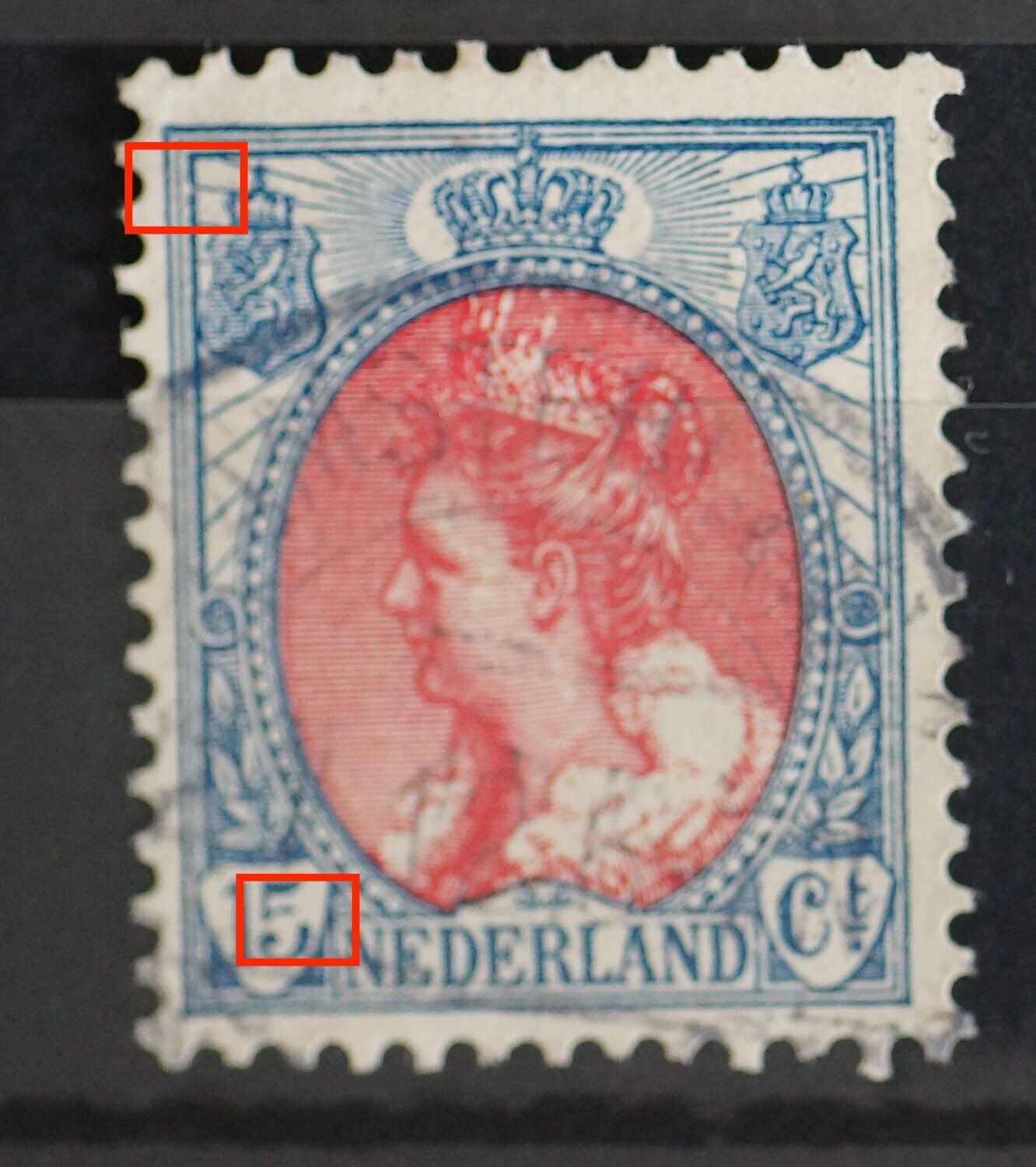 NVPH 65 - o.a. grote witte vlek / breuk in de 5 van 15