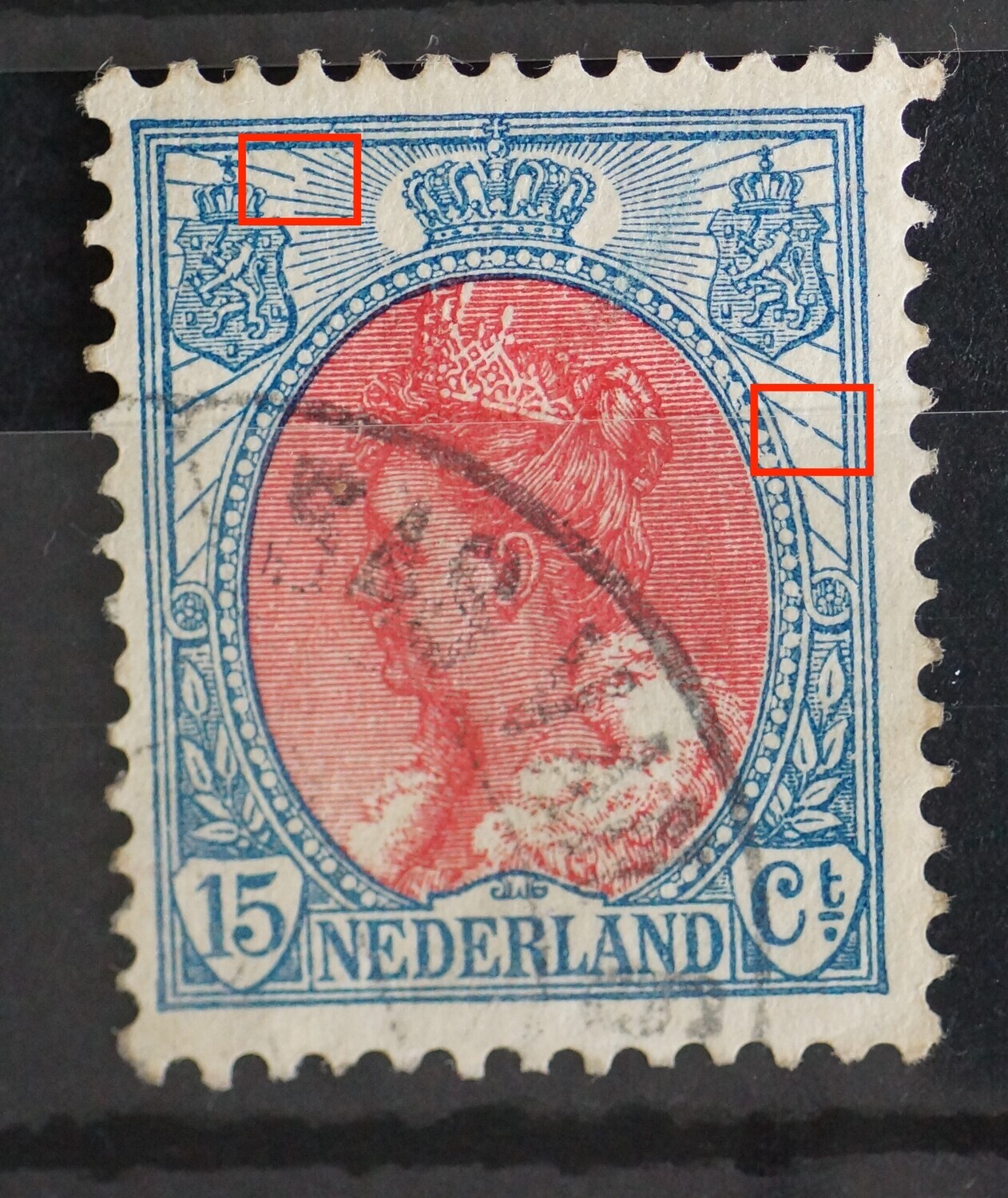 NVPH 65 - o.a. breuk in straal links van kroon NVPH 65 - o.a. breuk in straal links van kroon