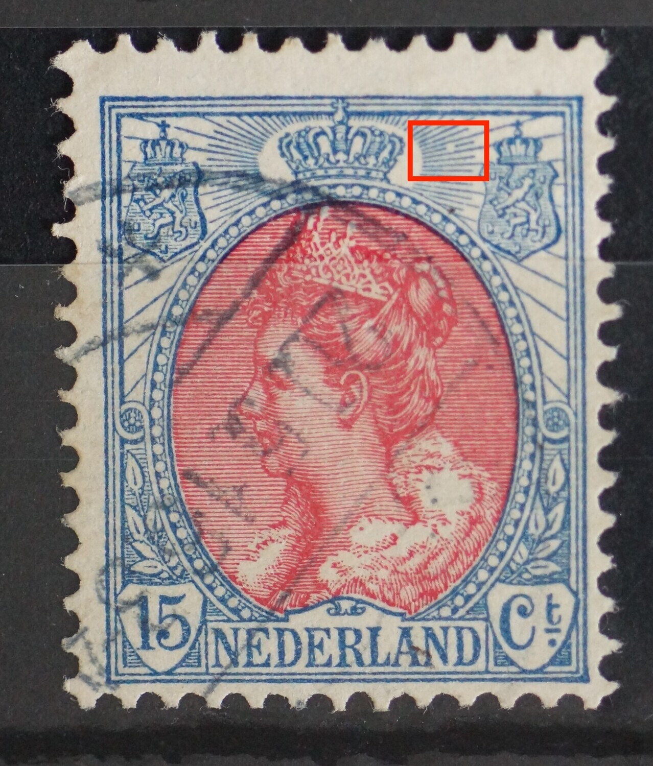 NVPH 65 - breuk in straal rechts van kroon