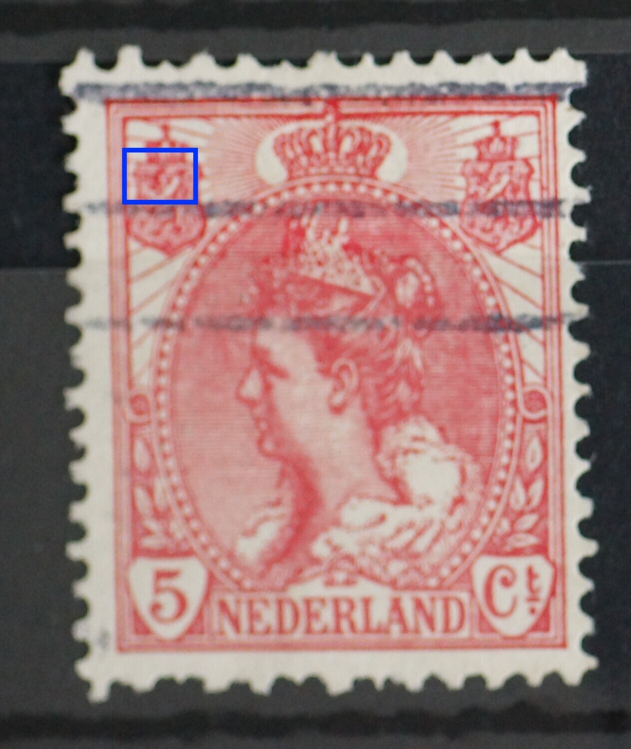 NVPH 60 - rode vlek rondom zwaard in linker wapenschild