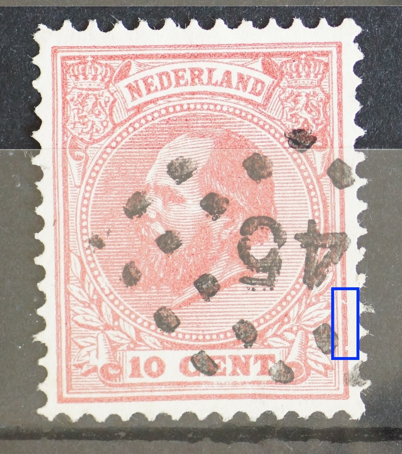 NVPH 21 - witte vlekken in kaderlijn rechts