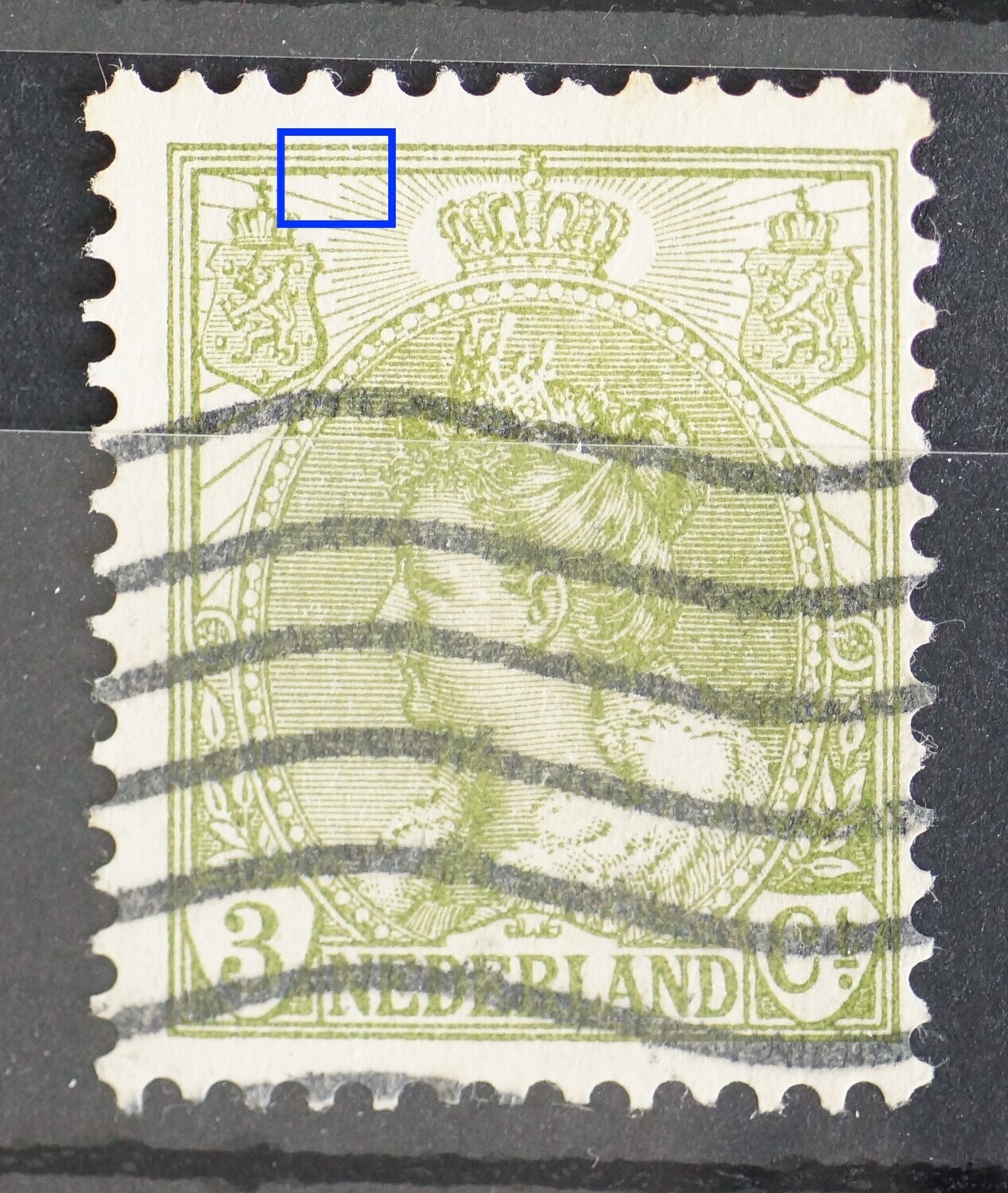 NVPH 57 - breuk in straal links van kroon NVPH 57 - breuk in straal links van kroon