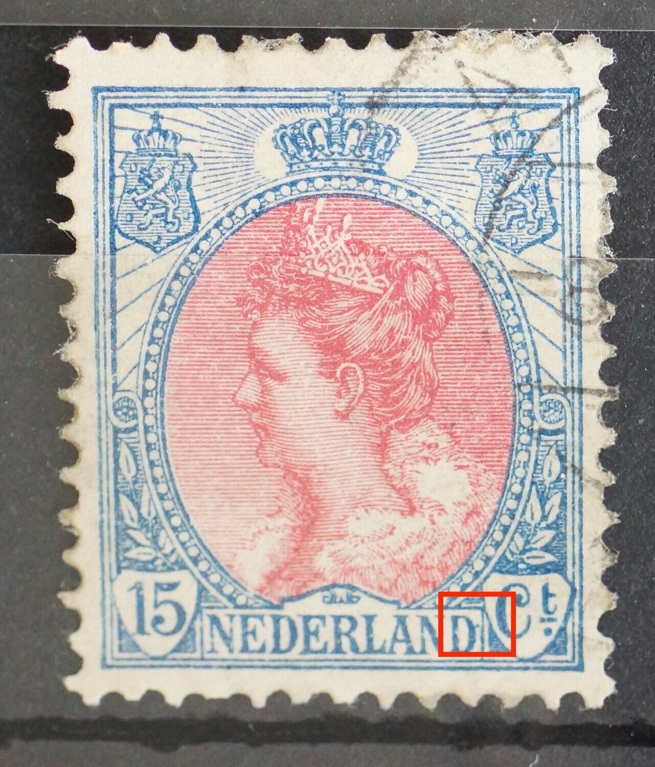 NVPH 65 - blauwe punt rechts van NEDERLAND