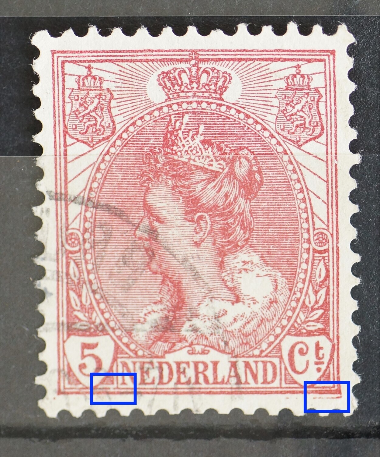 NVPH 60 - o.a. breuk in kaderlijn onder, links