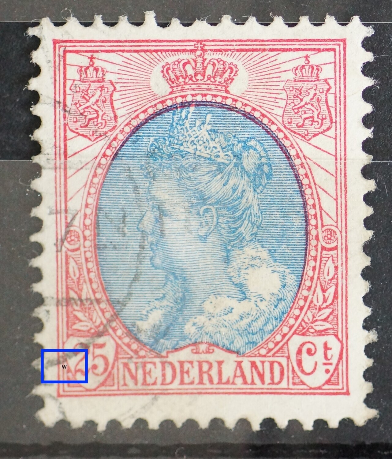 NVPH 71 - rode punt tussen kaderlijnen voor de 25