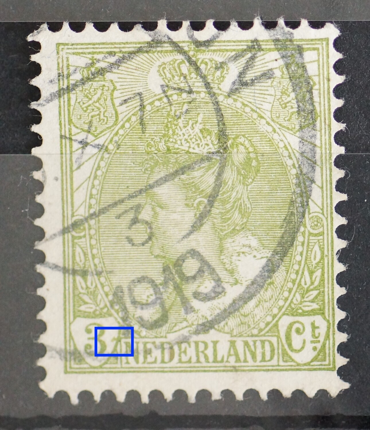NVPH 57 - groene vlek rechts van de 3
