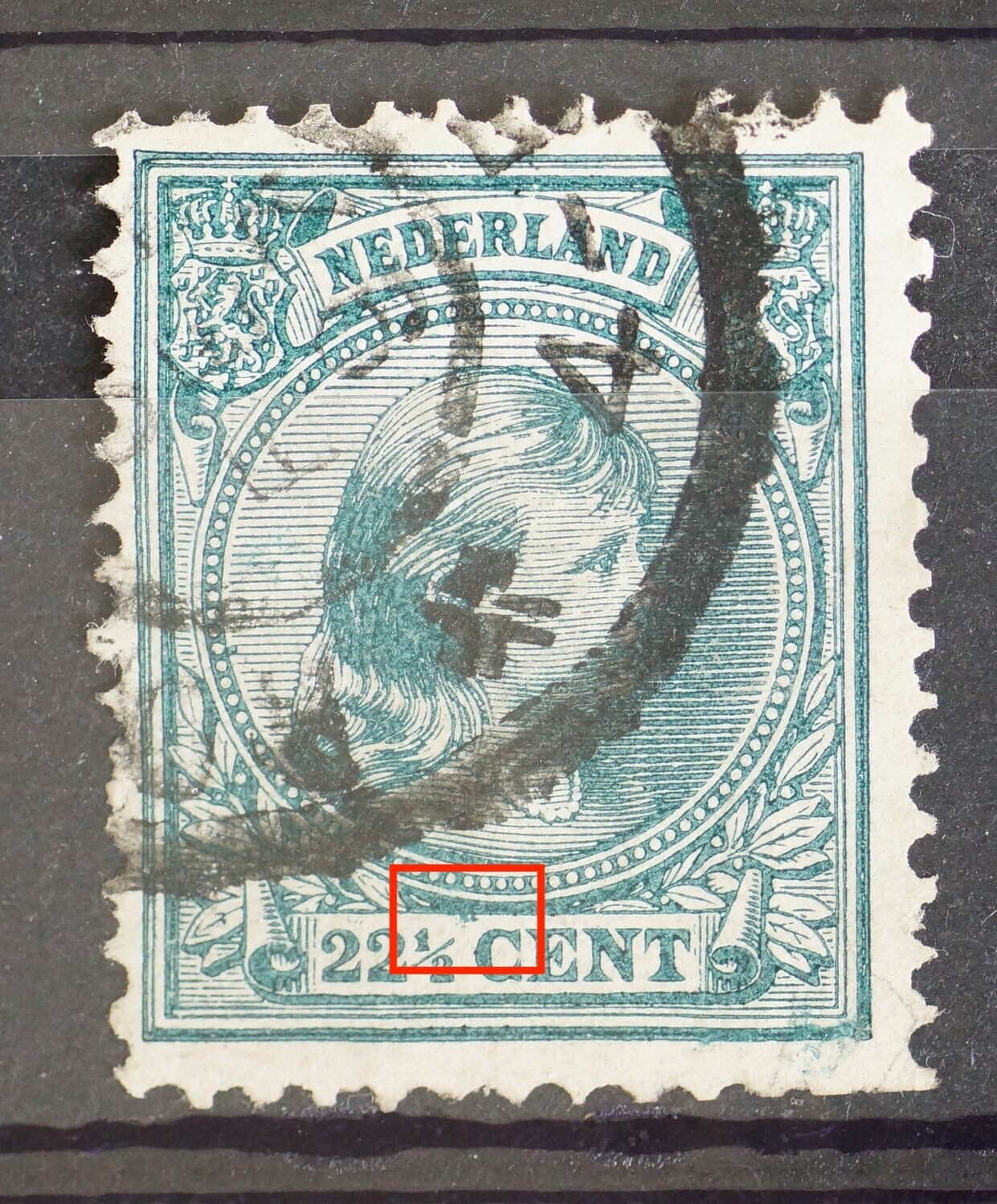 NVPH 41 - groene vlek tussen 22 1/2 en CENT NVPH 41 - groene vlek tussen 22 1/2 en CENT