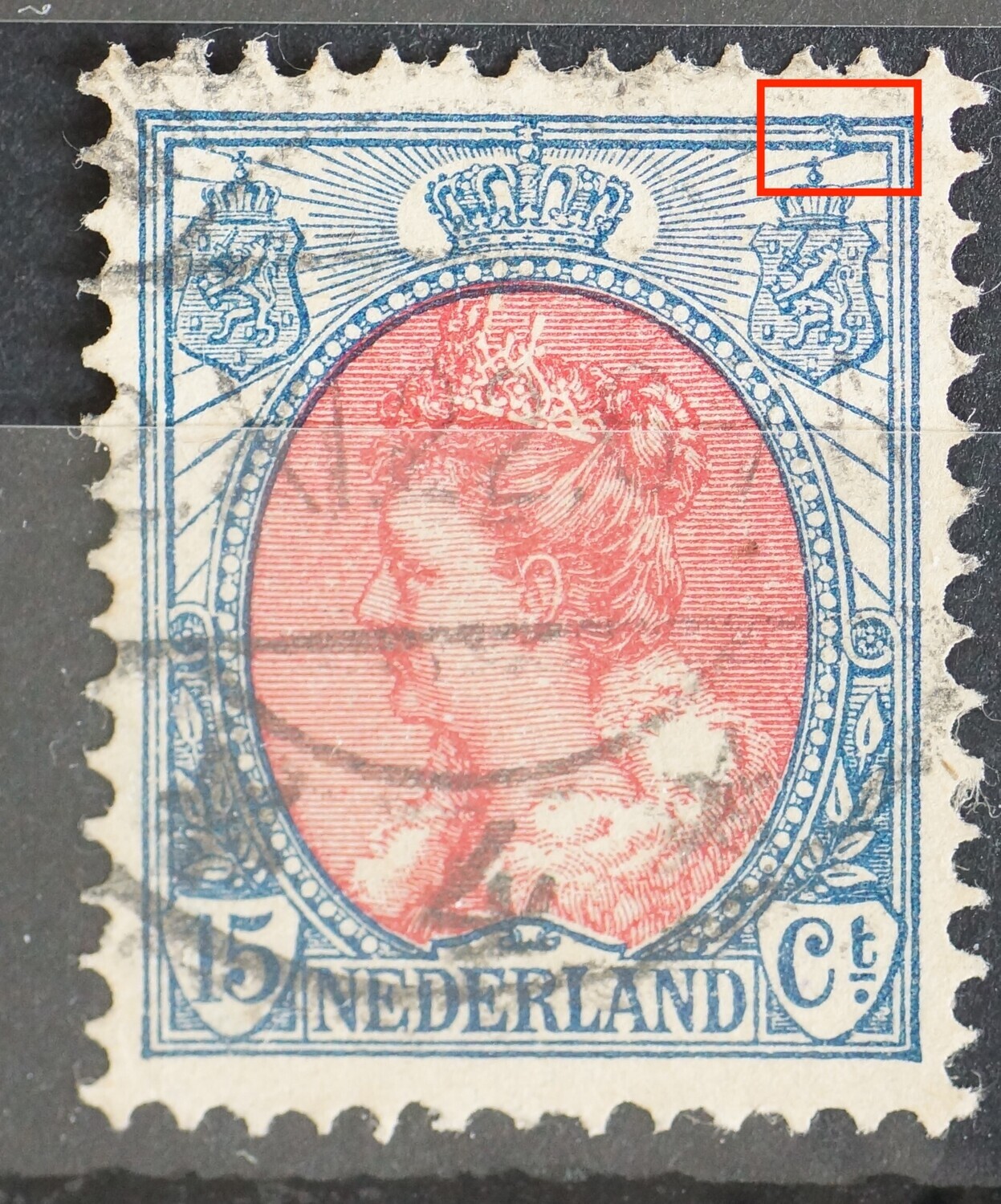 NVPH 65 - beschadigde kaderlijnen boven, rechts