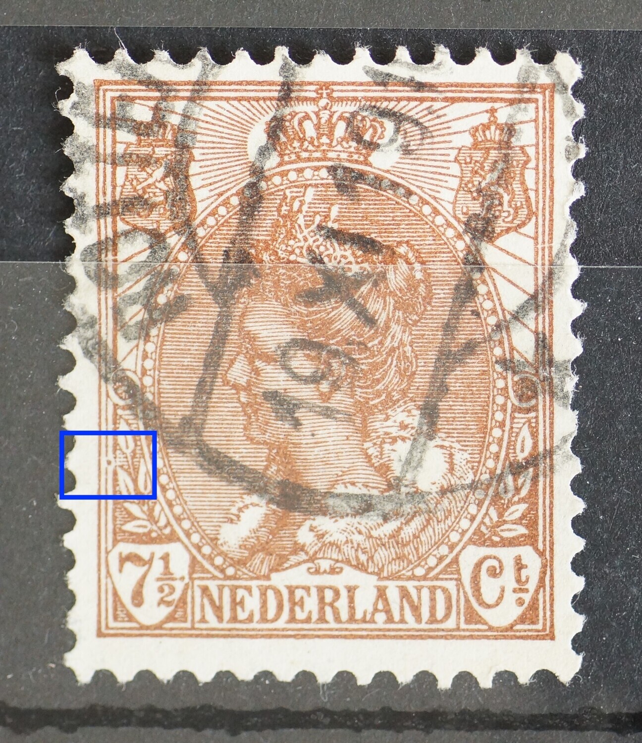 NVPH 61 - bruine punt tussen de kaderlijnen links