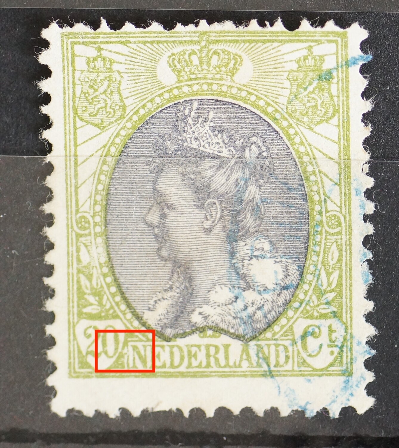 NVPH 69 - groene punt links van NEDERLAND NVPH 69 - groene punt links van NEDERLAND