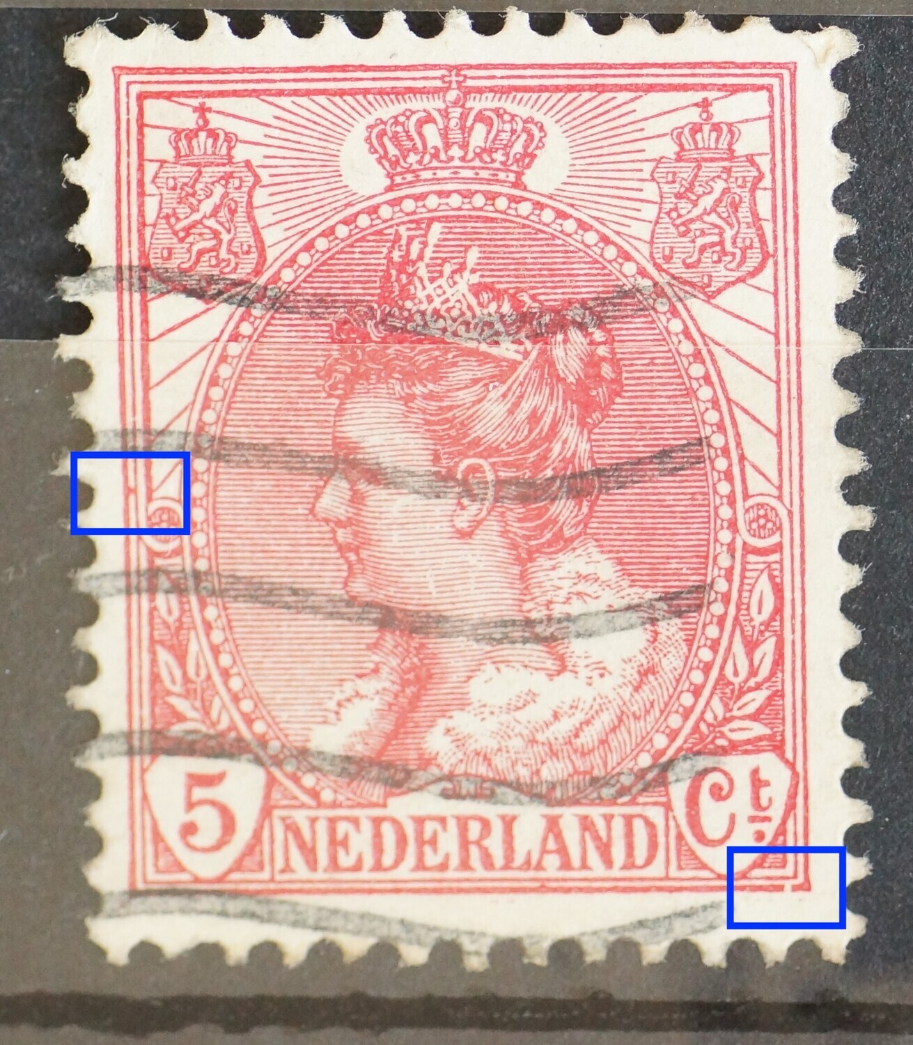 NVPH 60 - o.a. breuk in kaderlijn onder, rechts