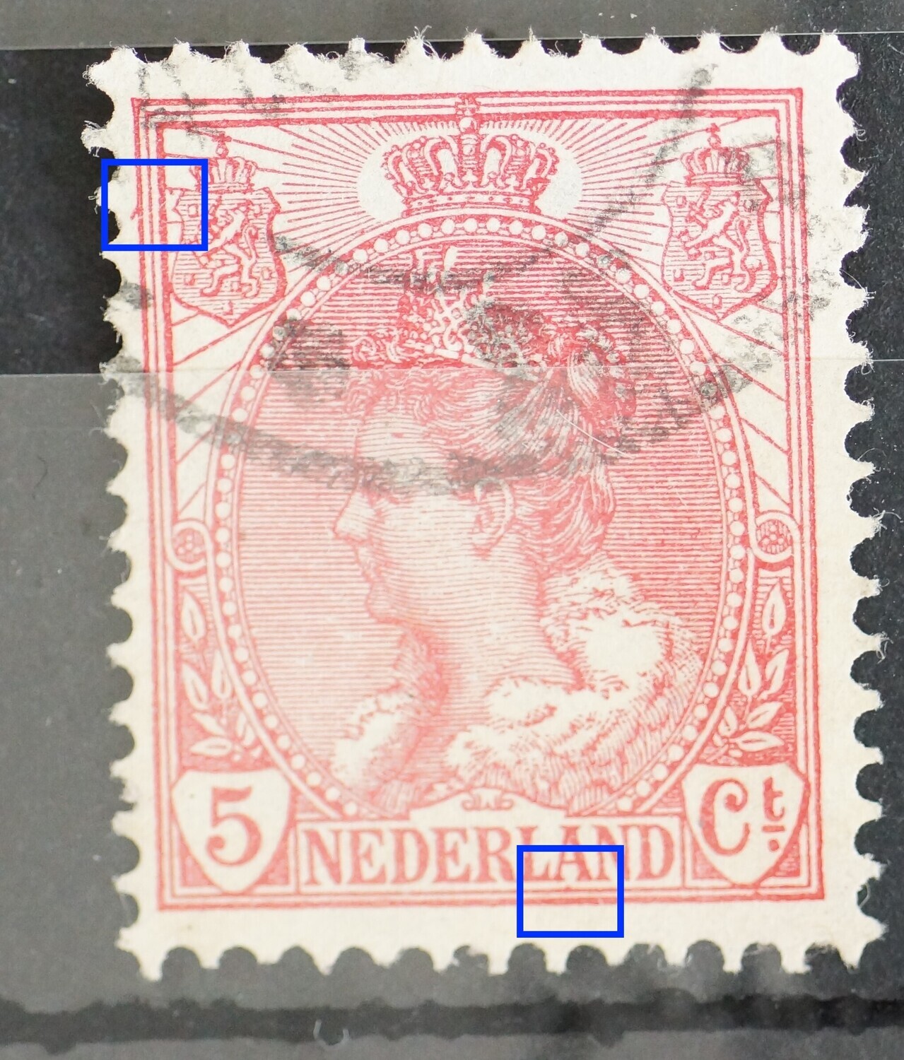 NVPH 60 - o.a. rood streepje en rode punt bij linker wapenschild NVPH 60 - o.a. rood streepje en rode punt bij linker wapenschild