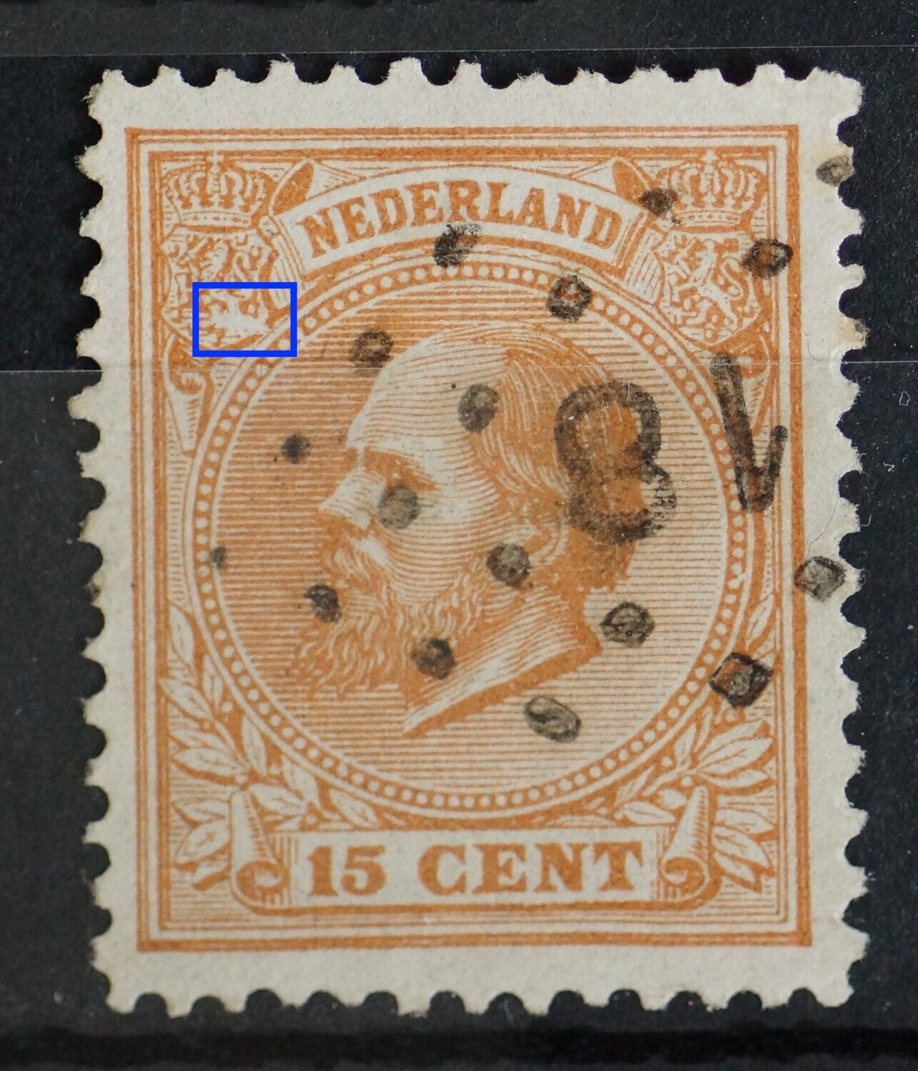 NVPH 23 - grote witte vlek in linker wapenschild