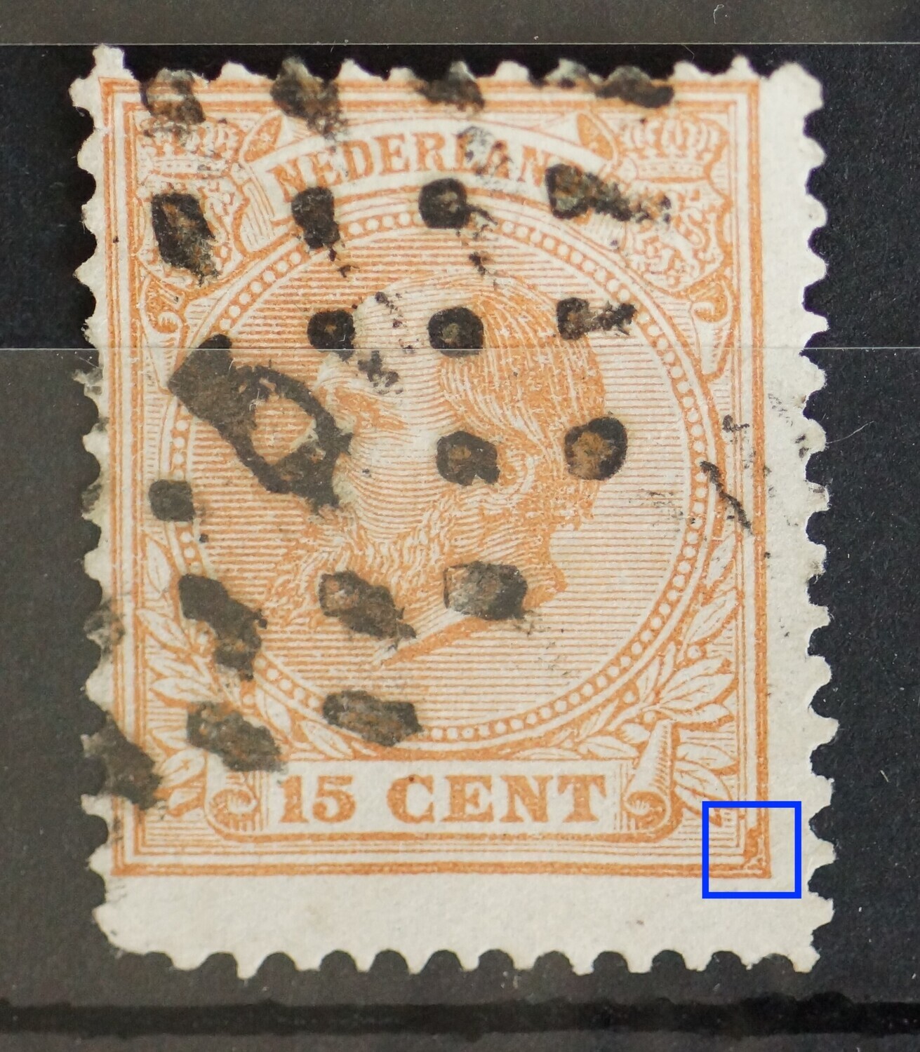 NVPH 23 - grote bruine vlek rechtsonder