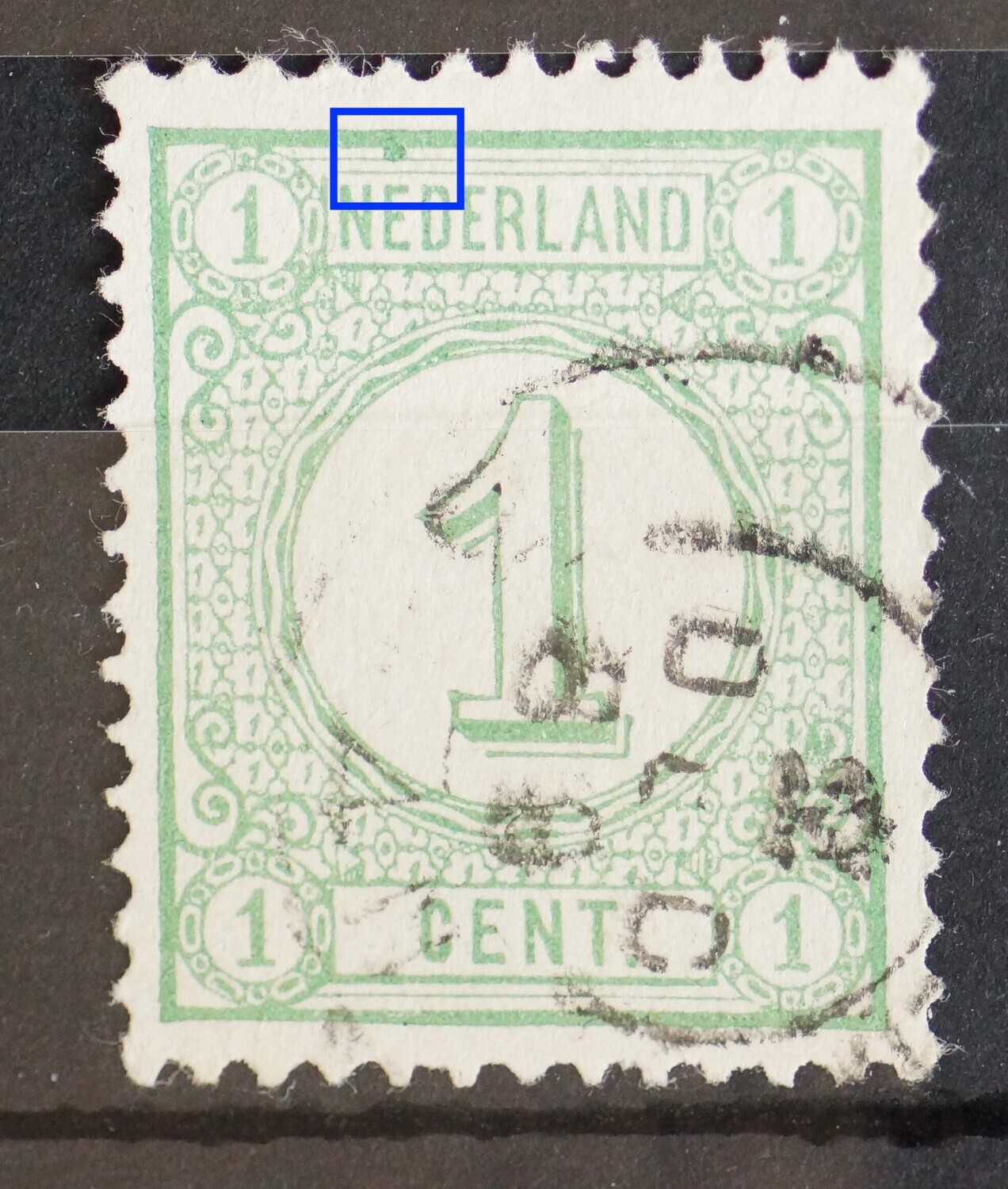 NVPH 31 - groene vlek boven de eerste E van NEDERLAND