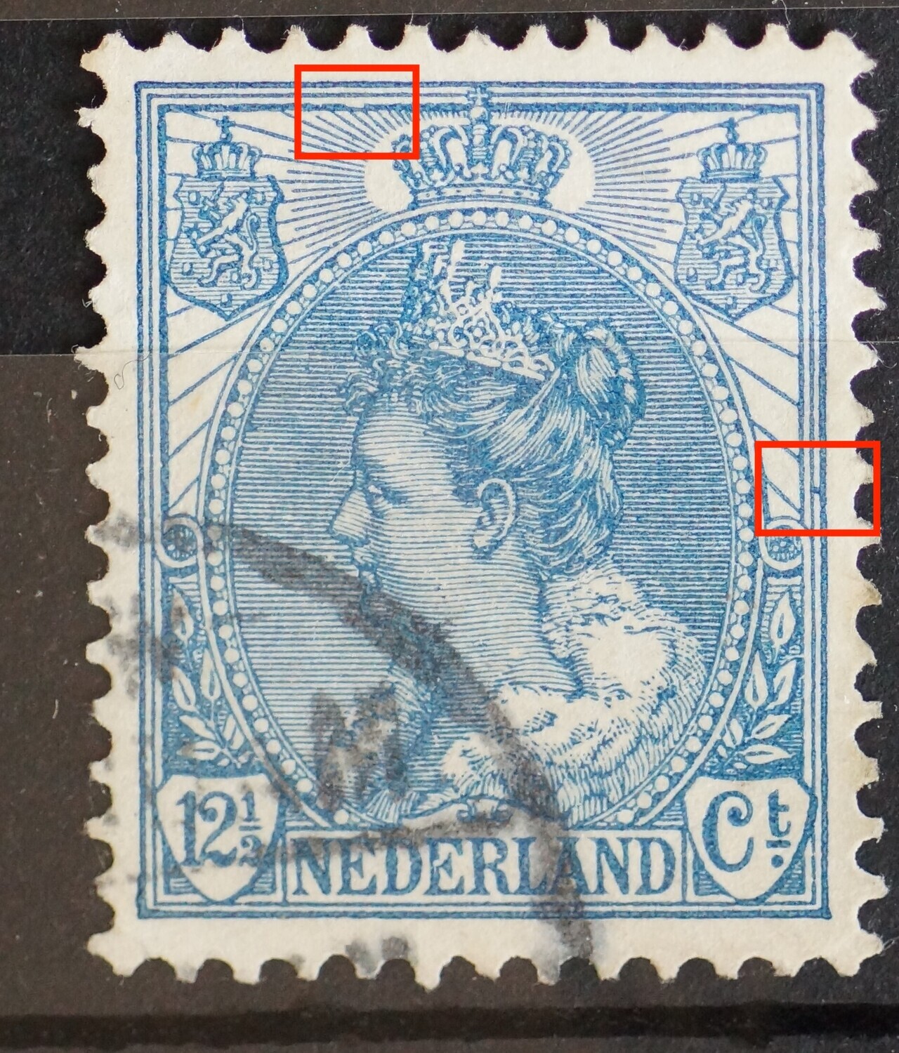 NVPH 63 - o.a. blauwe vlek tussen kaderlijnen rechts