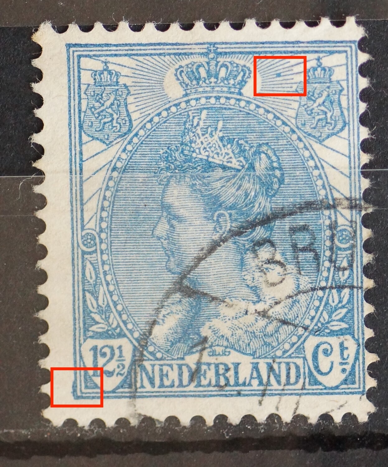NVPH 63 - o.a. blauwe vlek tussen stralen rechts van kroon