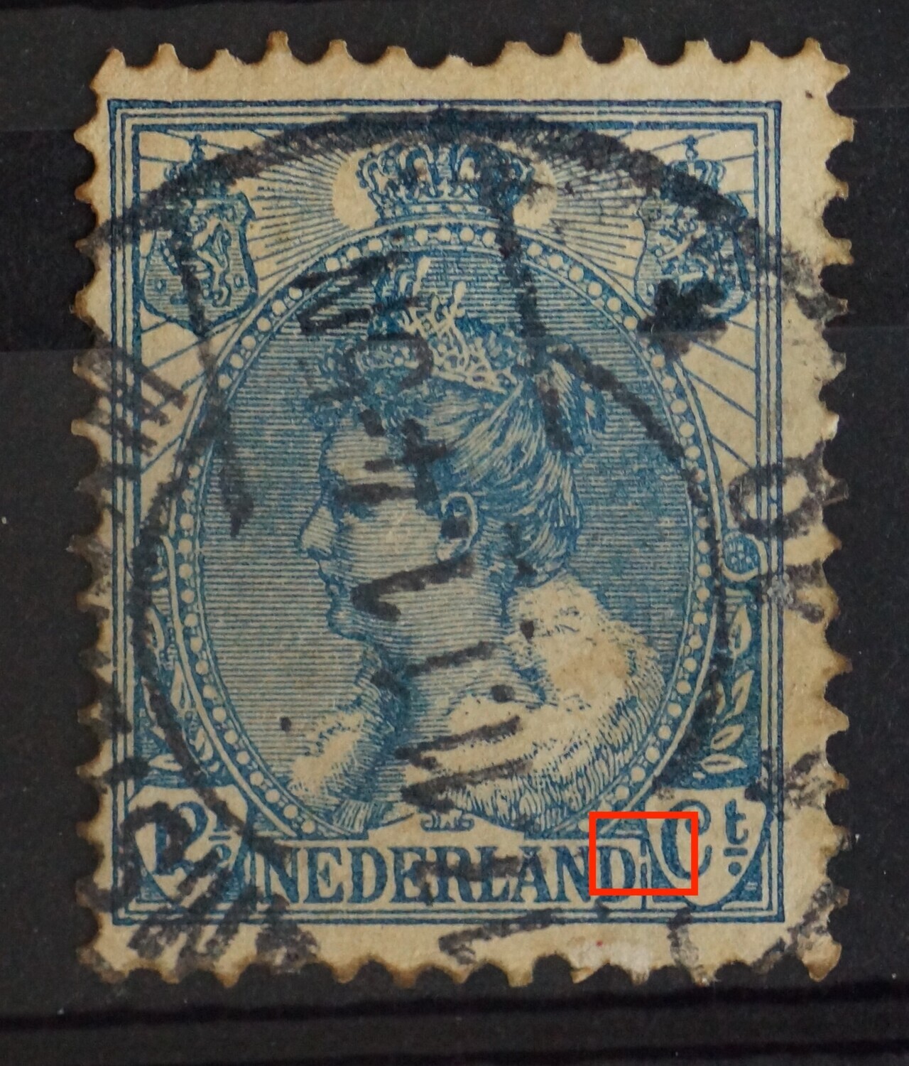 NVPH 62 - breuk in kaderlijn rechts van NEDERLAND