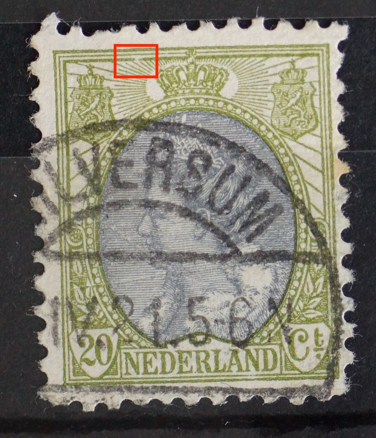 NVPH 69 - breuk in kaderlijn boven, links NVPH 69 - breuk in kaderlijn boven, links