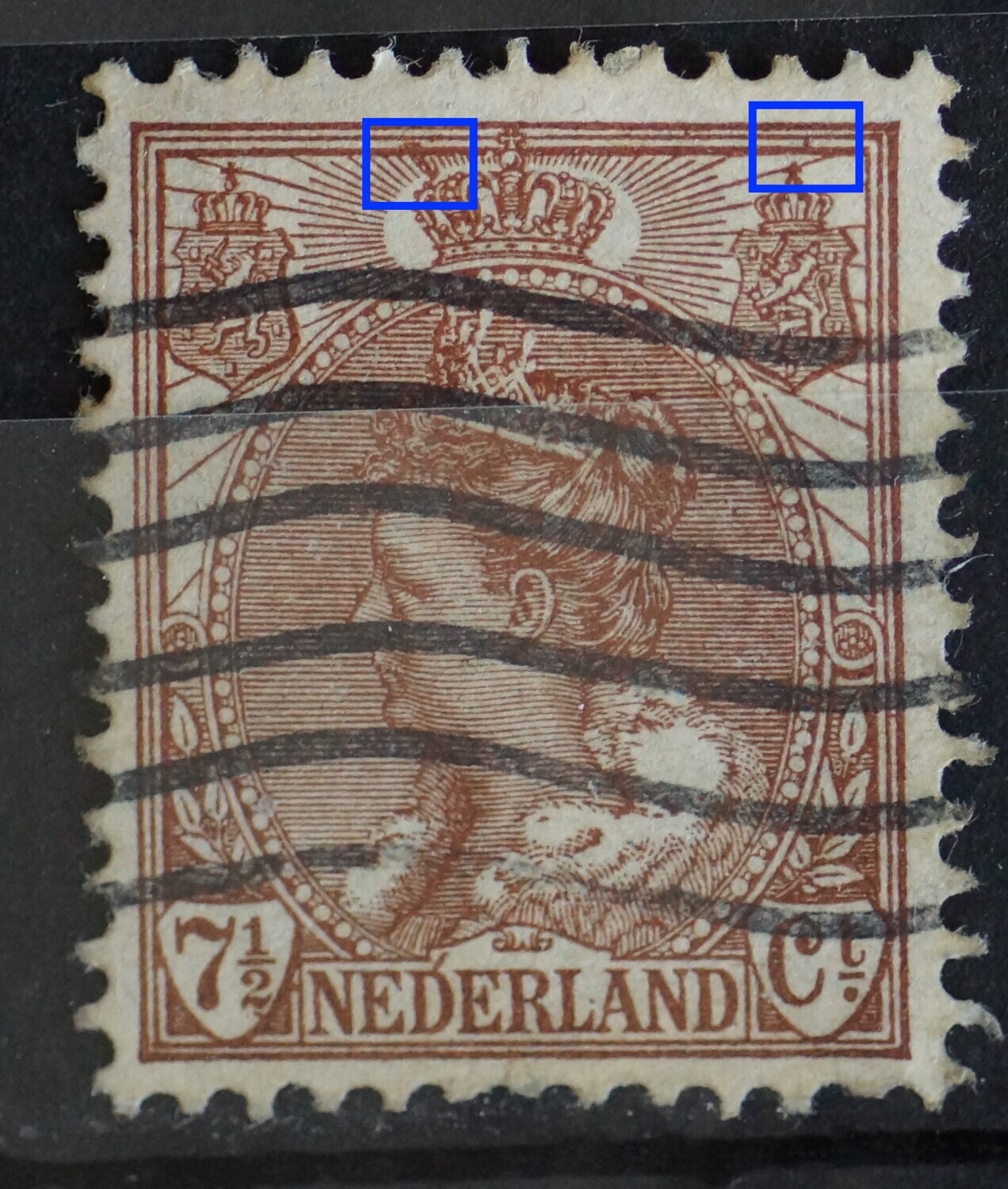 NVPH 61 - o.a. grote bruine vlek links van kroon