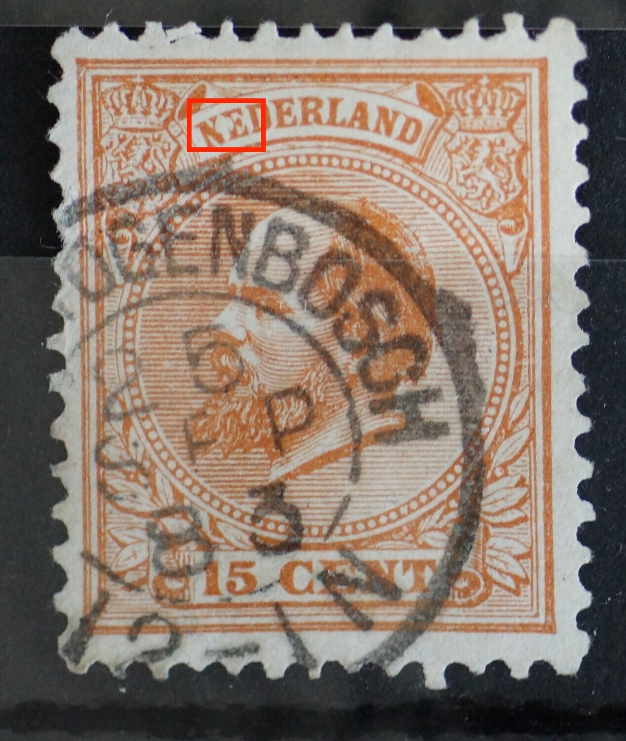 NVPH 23 - witte vlek in de eerste N en E van NEDERLAND NVPH 23 - witte vlek in de eerste N en E van NEDERLAND