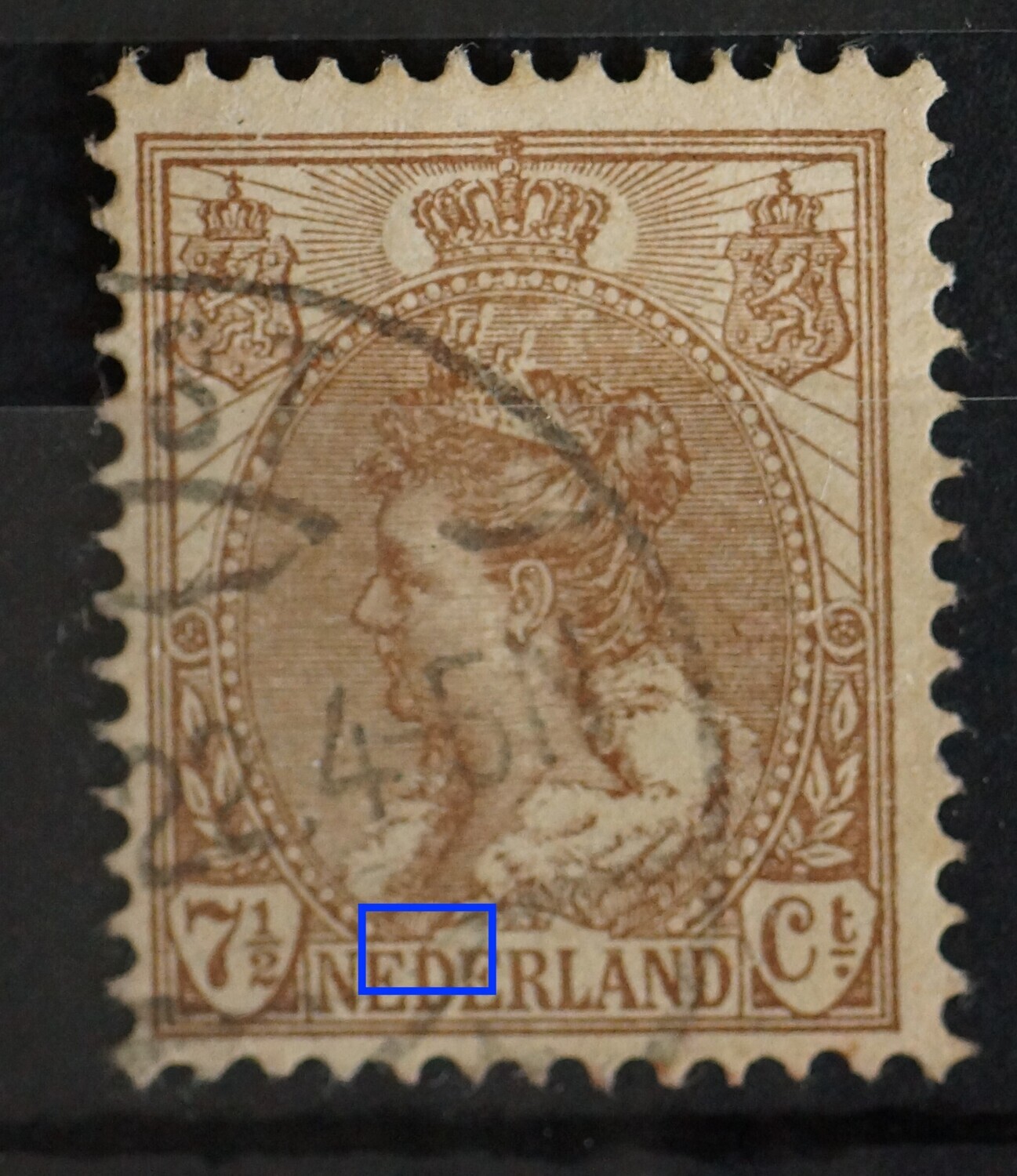 NVPH 61 - bruine punt boven de eerste D van NEDERLAND