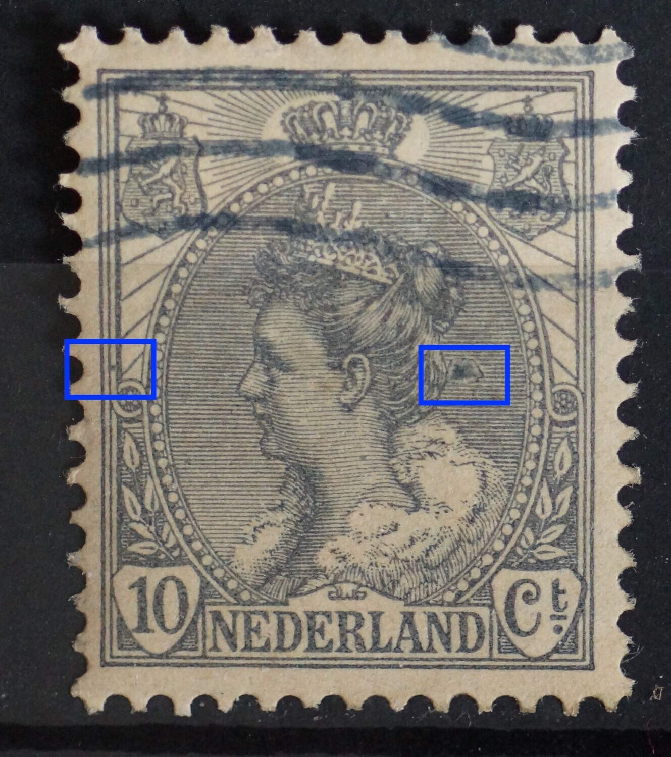 NVPH 62 - o.a. grote (water)vlek achter het hoofd NVPH 62 - o.a. grote (water)vlek achter het hoofd