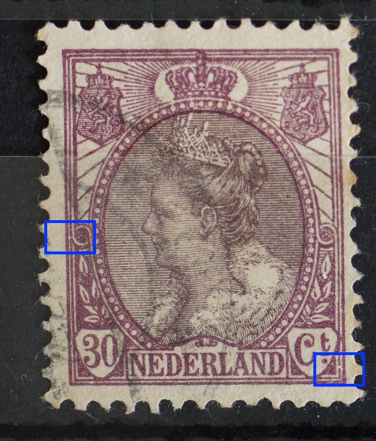 NVPH 72 - o.a. breuk in kaderlijn rechts, onder