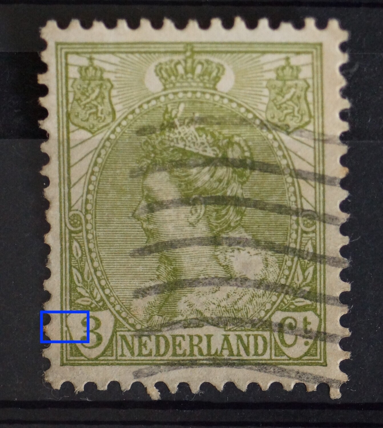 NVPH 57 - breuk in kaderlijn links, onder