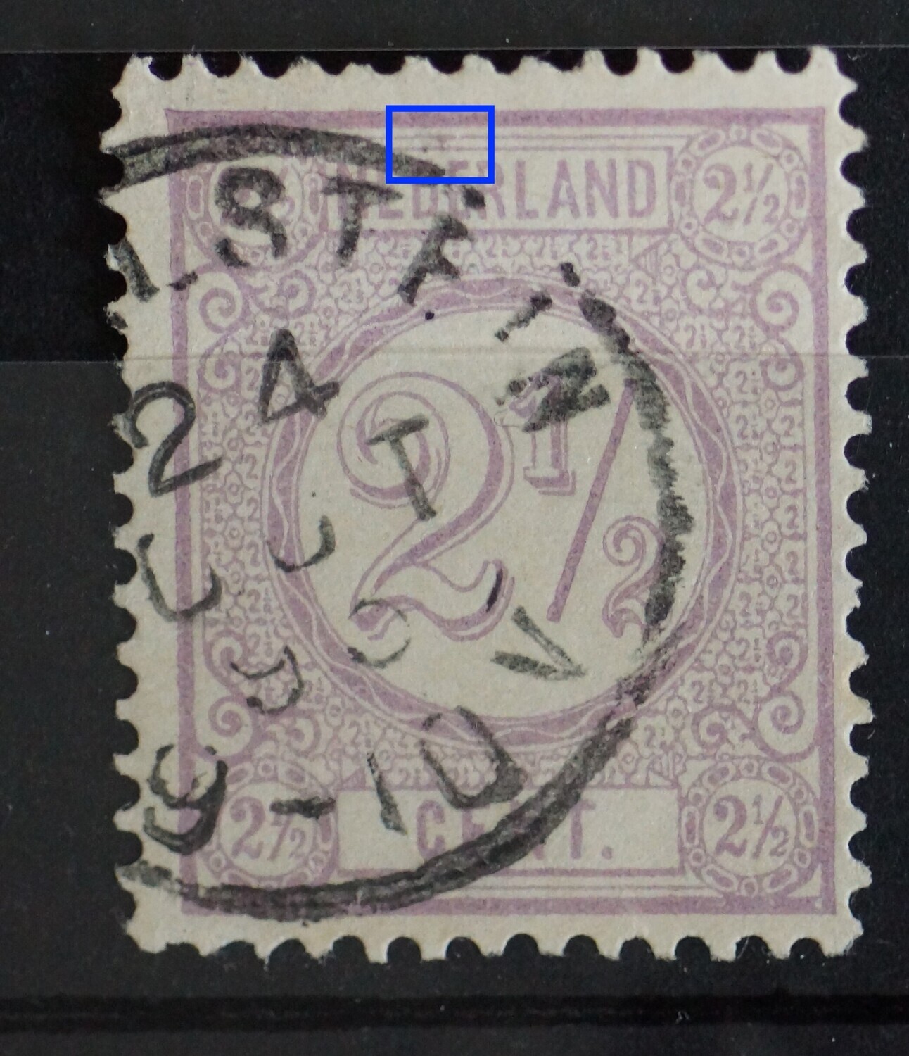 NVPH 33 - violette vlek boven DE van NEDERLAND