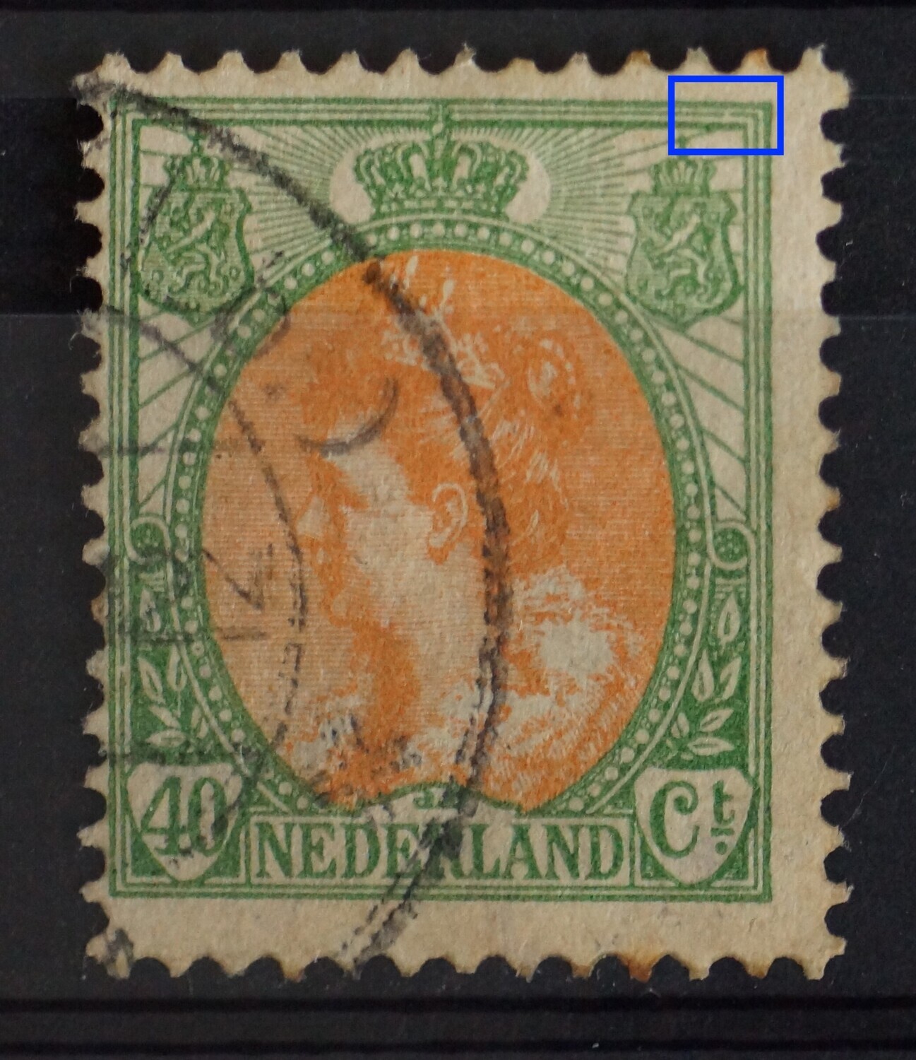 NVPH 73 - breuk in kaderlijn boven, rechts NVPH 73 - breuk in kaderlijn boven, rechts