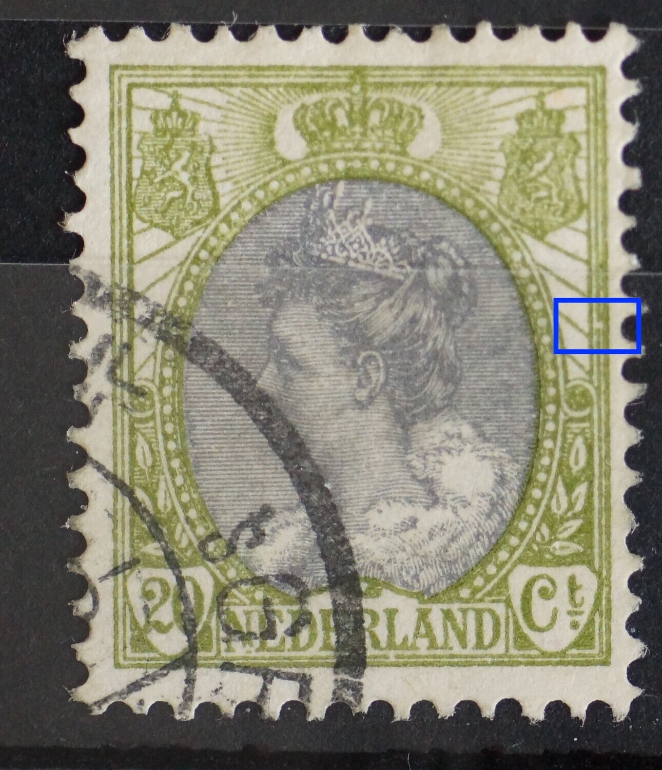 NVPH 69 - breuk in kaderlijn rechts NVPH 69 - breuk in kaderlijn rechts