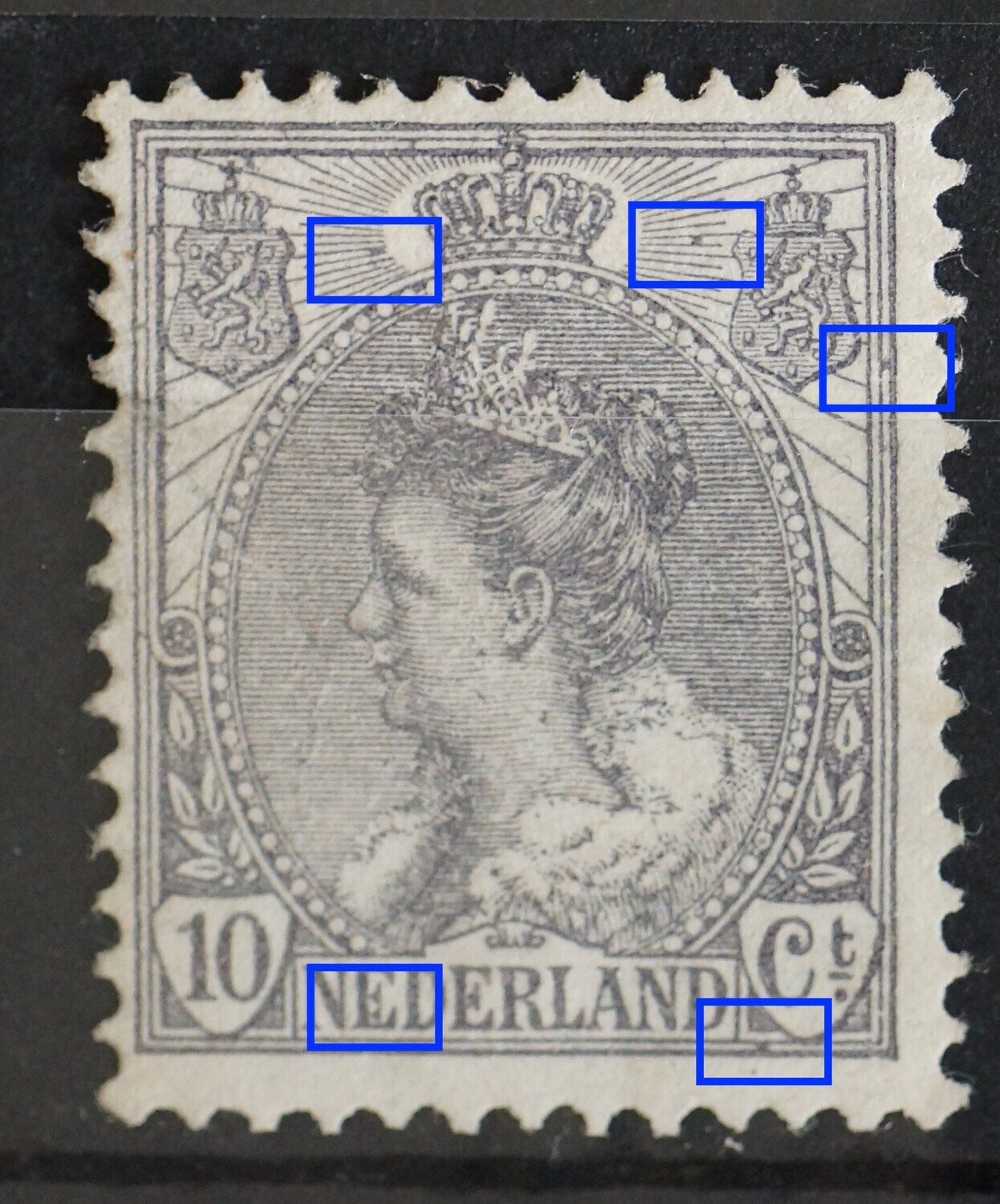 NVPH 62 - grijze stippen op diverse plaatsen in het zegelbeeld