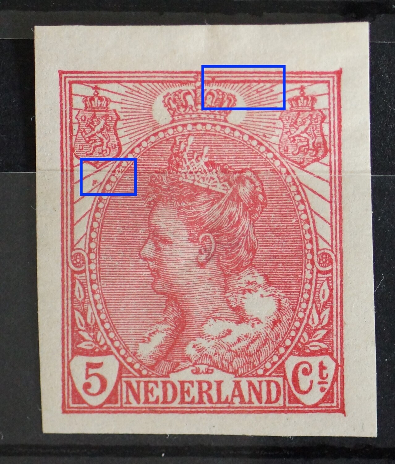 NVPH 82 - rode vlekken op diverse plaatsen in het zegelbeeld NVPH 82 - rode vlekken op diverse plaatsen in het zegelbeeld