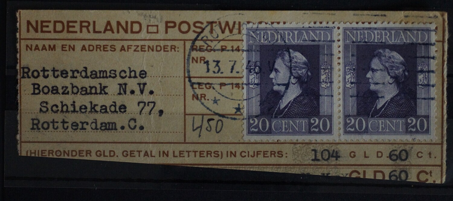 Postwisselstempel Rotterdam op NVPH 437 (paar)