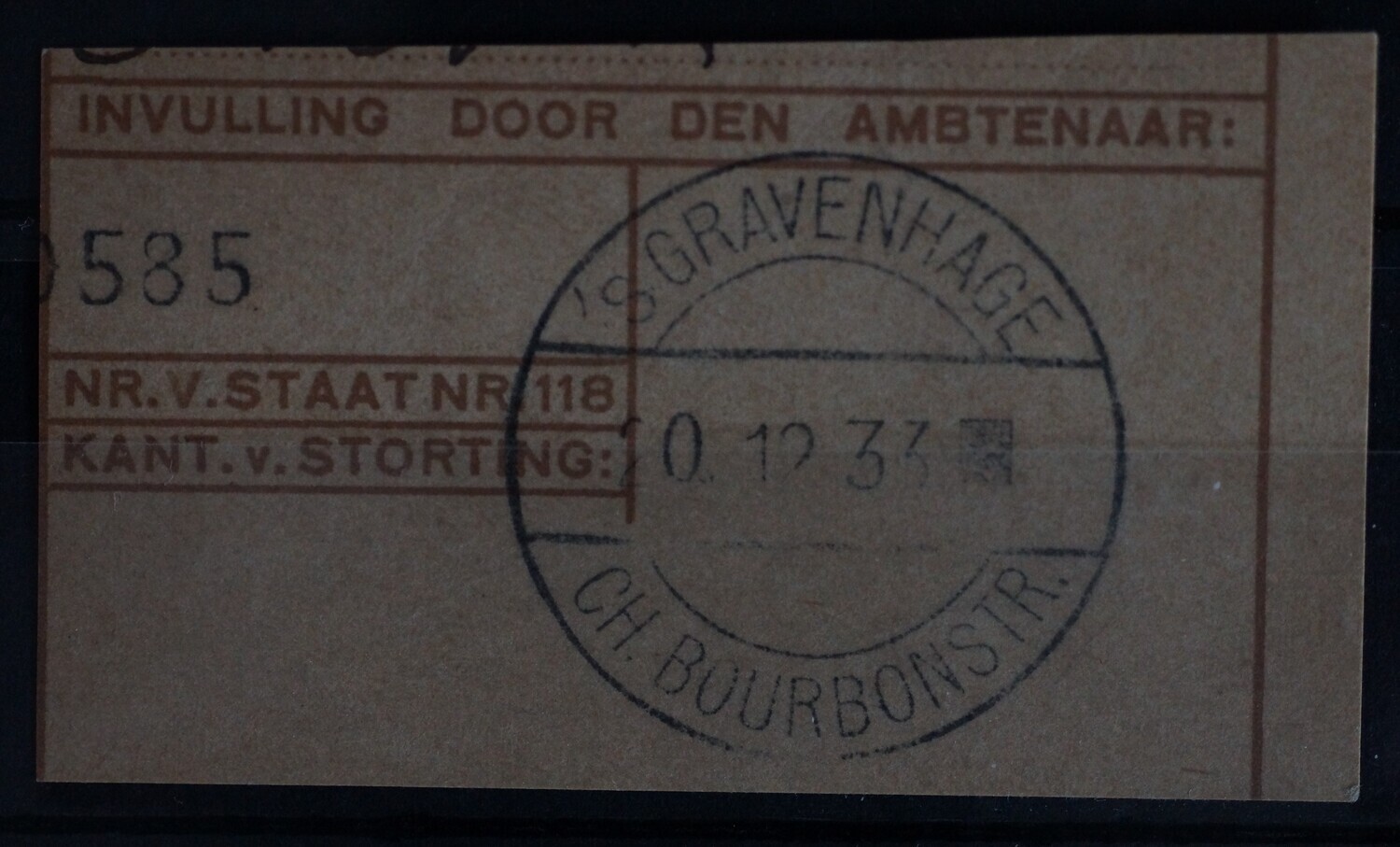 Postwisselstempel sGravenhage Ch. Bourbonstr. (blokje) op fragment