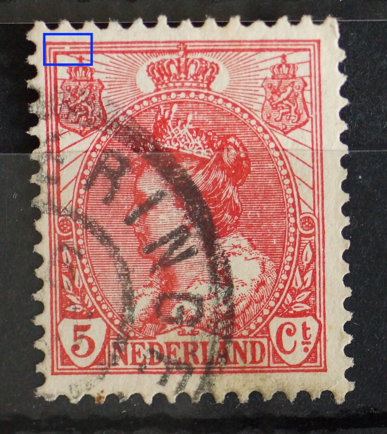 NVPH 60 - breuk in kaderlijn boven, links NVPH 60 - breuk in kaderlijn boven, links